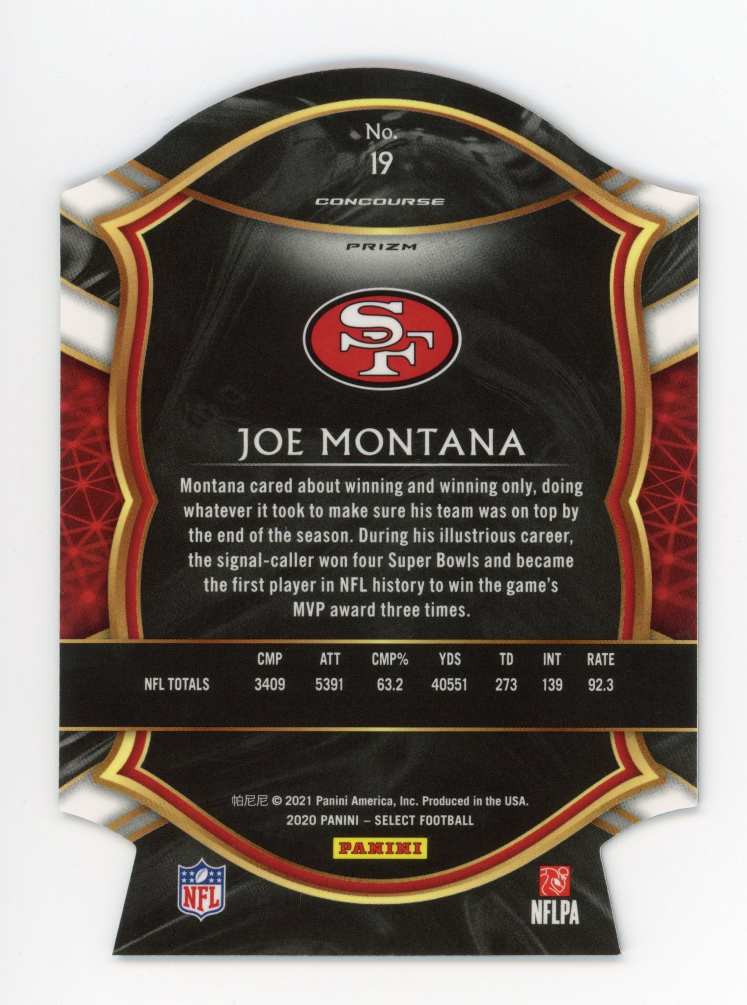 2020-2021 Joe Montana Tri Color Concourse Panini San Fransisco 49ers # 19