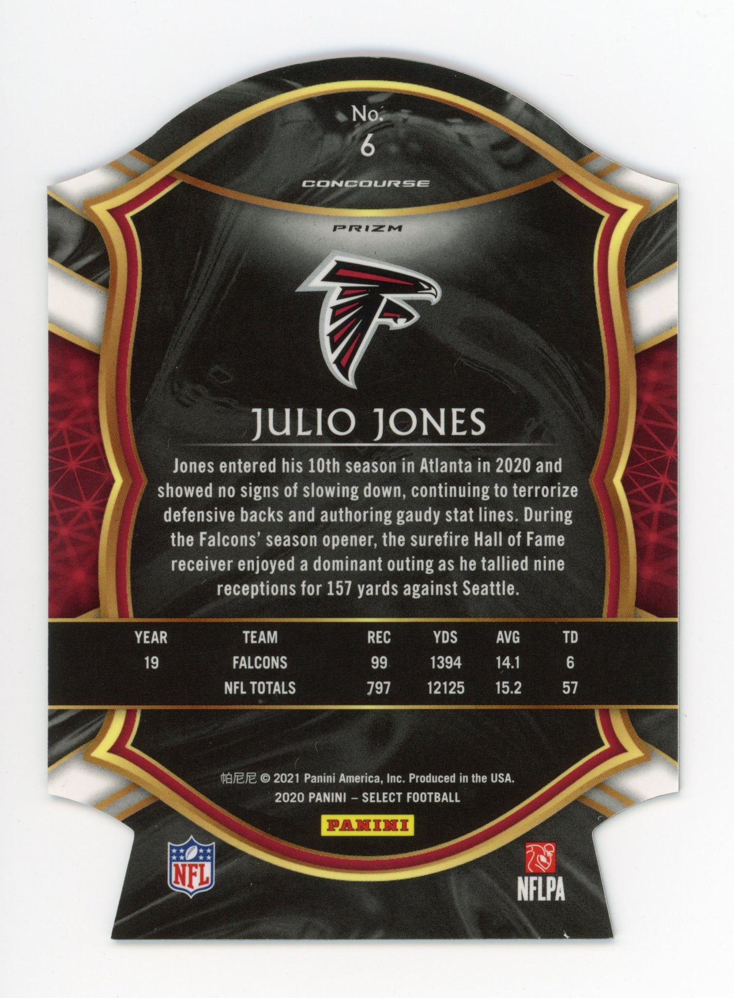 2020-2021 Julio Jones Tri Color Prizm Panini Select Atlanta Falcons # 6