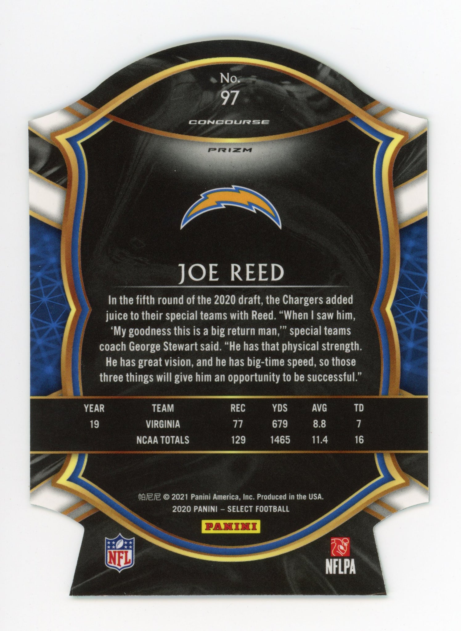 2020-2021 Joe Reed Rookie Concourse Green Panini Select Los Angeles Chargers # 97