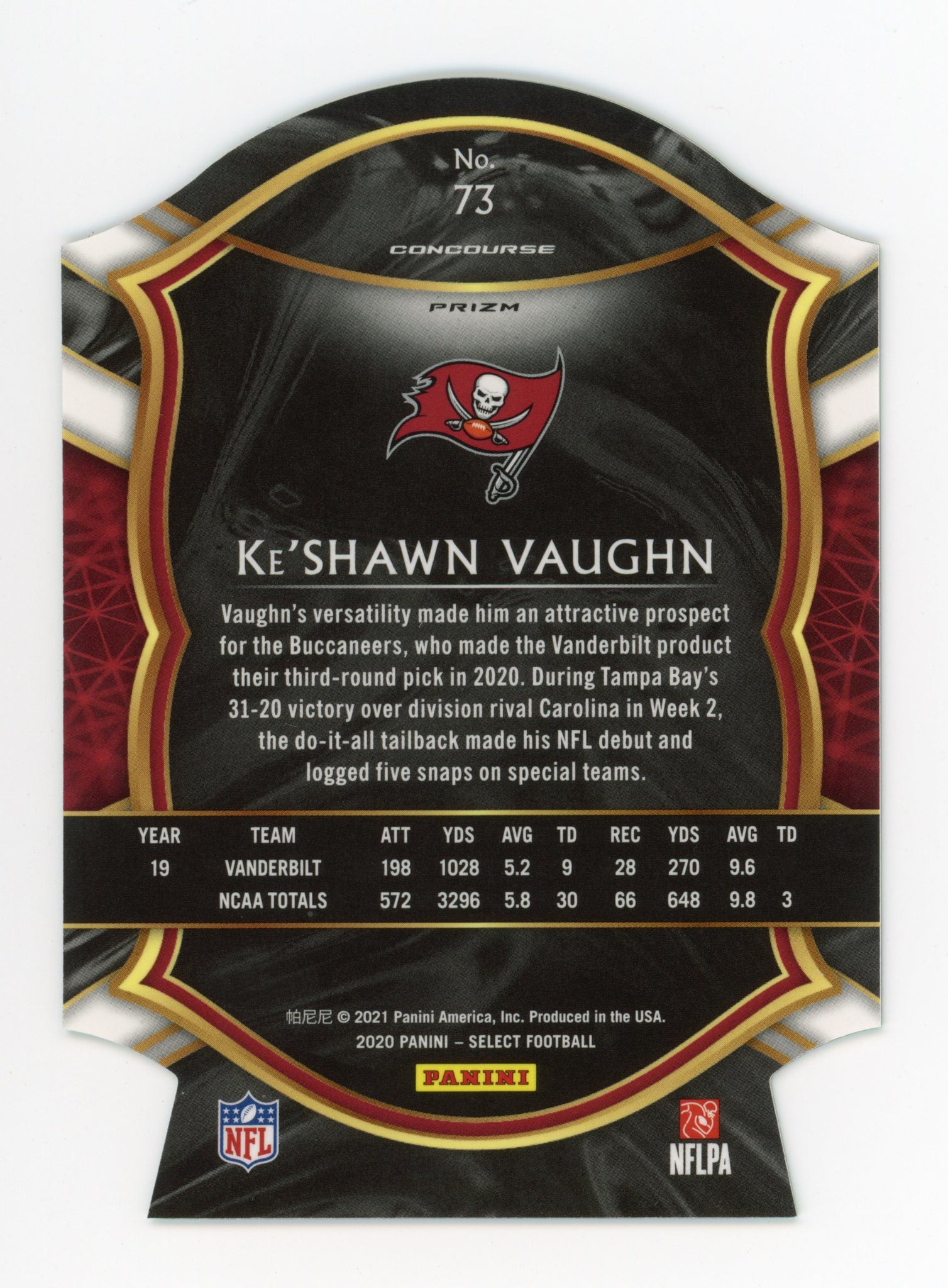 2020-2021 Ke'shawn Vaughn Die Cut Rookie Concourse Panini Select Tampa Bay Buccaneers # 73