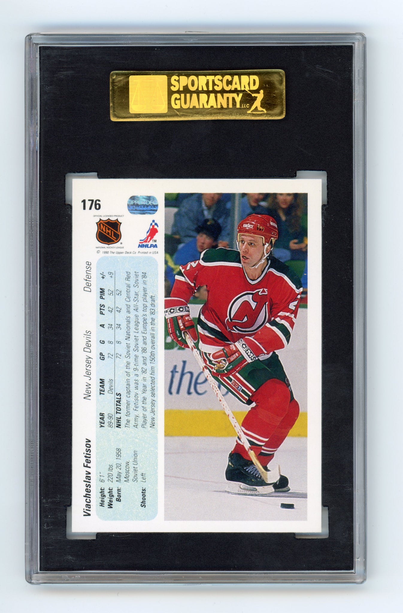 1990-1991 Viacheslav Fetisov Rookie Graded 9 Mint Upper Deck New Jersey Devils # 176