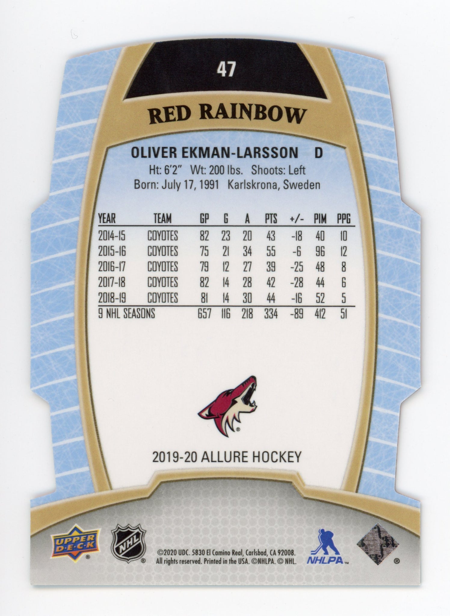 2019-2020 Oliver Ekman-Larsson Red Rainbow Allure Arizona Coyotes # 47