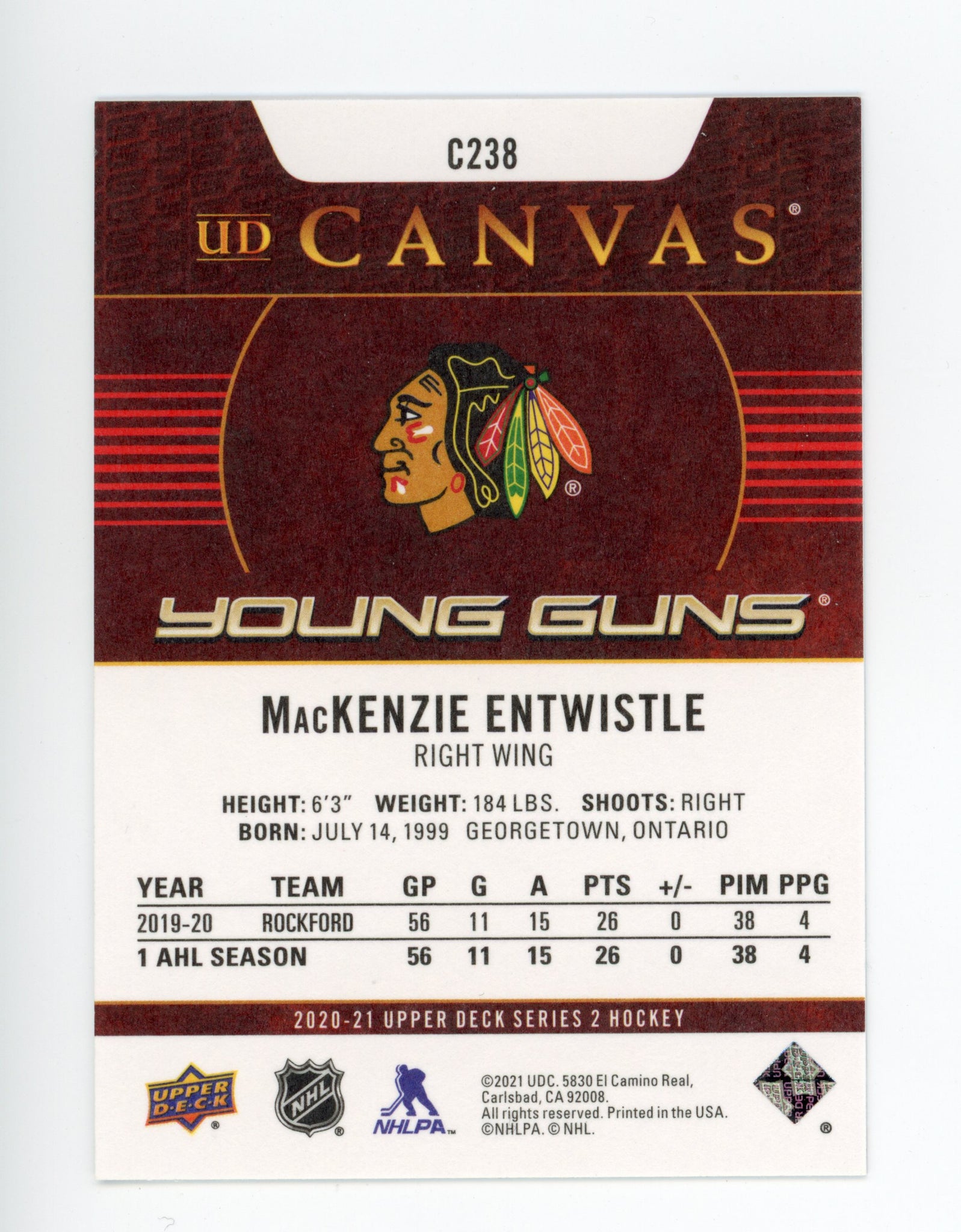 2020-2021 Mackenzie Entwistle Young Guns Canvas Chicago Blackhawks # C238