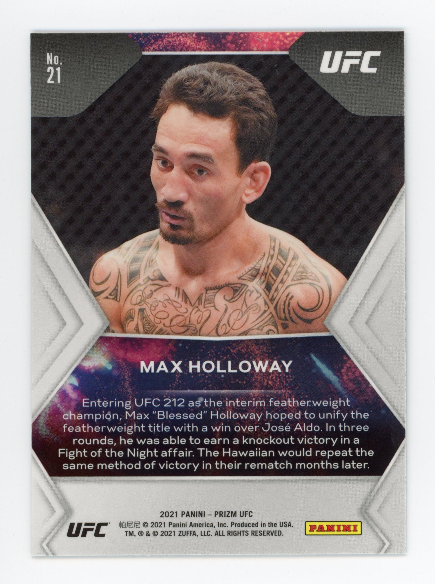 2021 Max Holloway Panini Fireworks UFC # 21