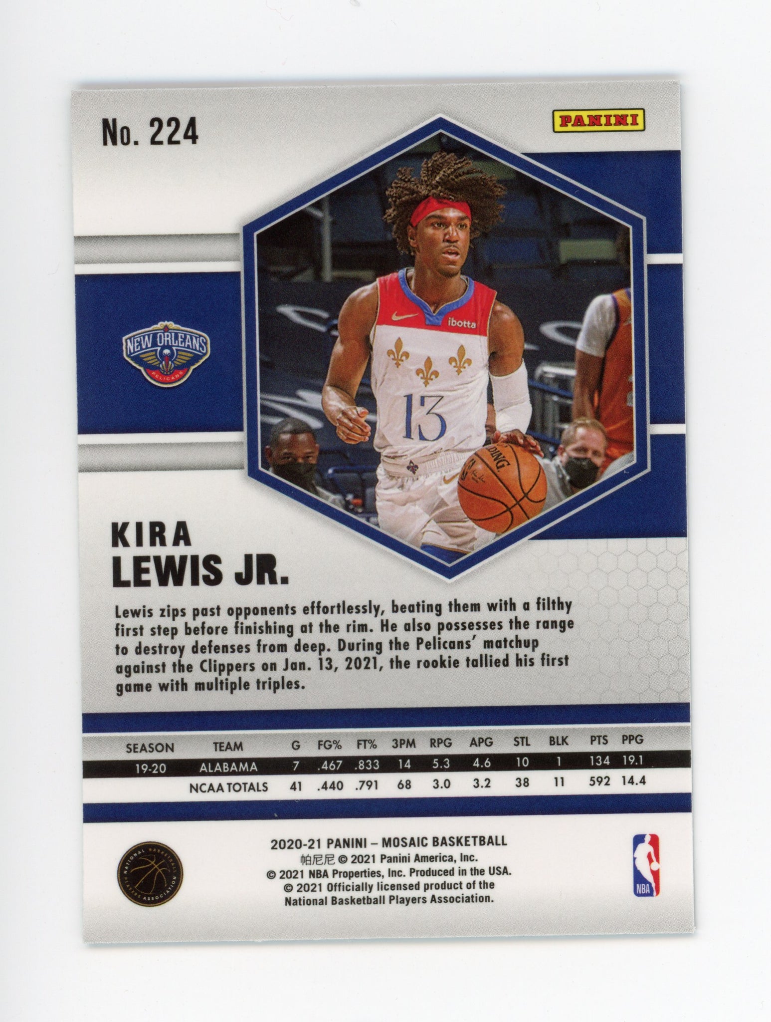 2020-2021 Kira Lewis Jr Silver Mosaic Rookie New Orleans Pelicans # 224