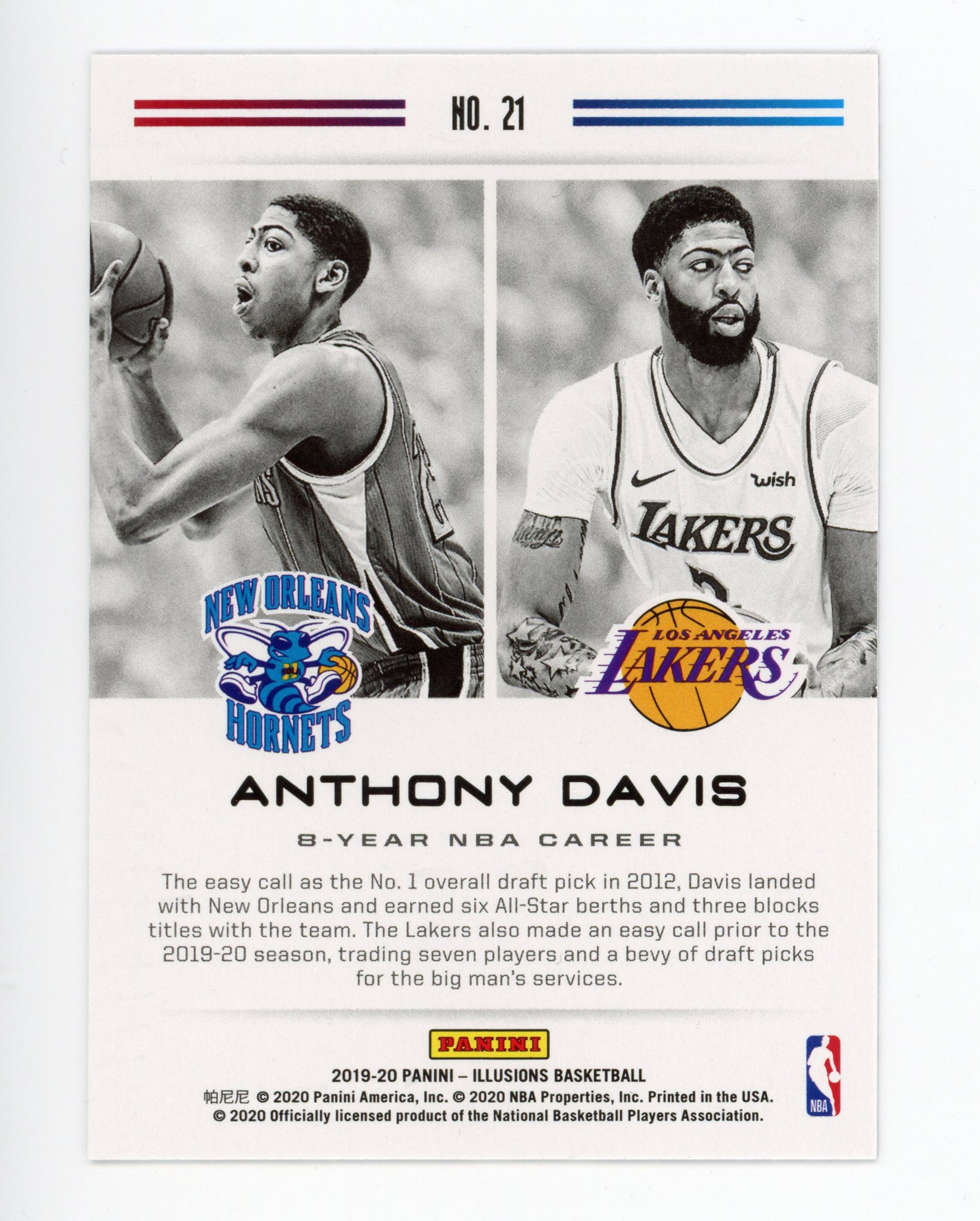 2019-2020 Anthony Davis Career Lineage Panini Los Angeles Lakers # 21