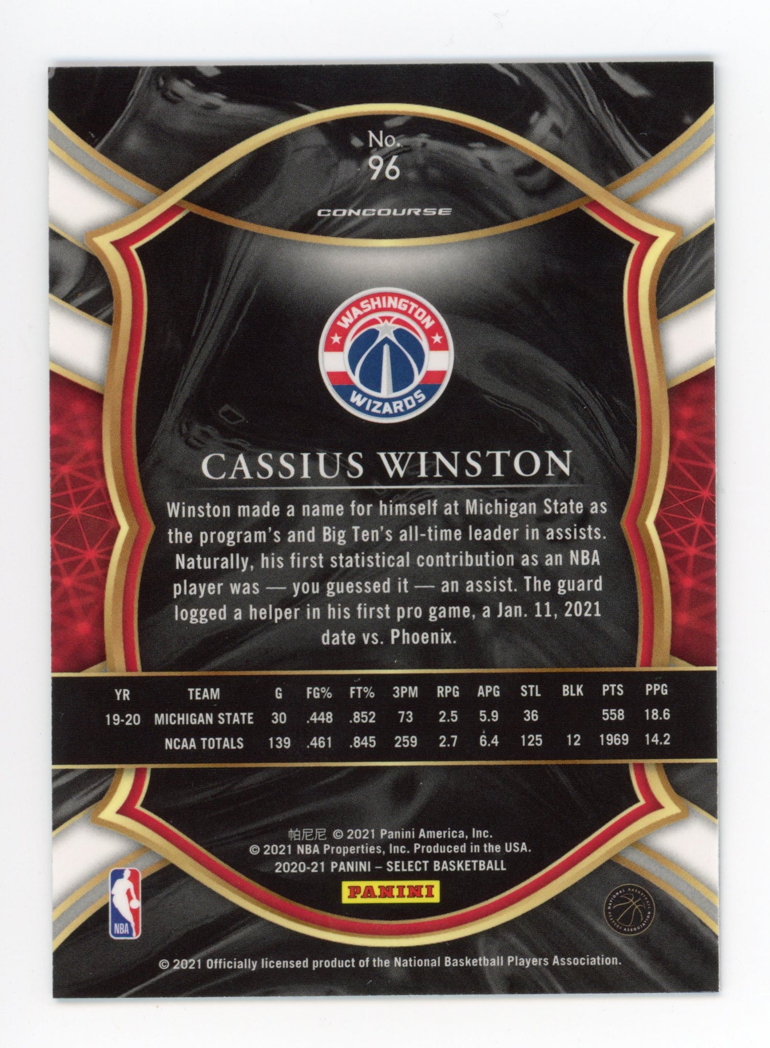 2020-2021 Cassius Winston Rookie Concourse Washington Wizards # 96