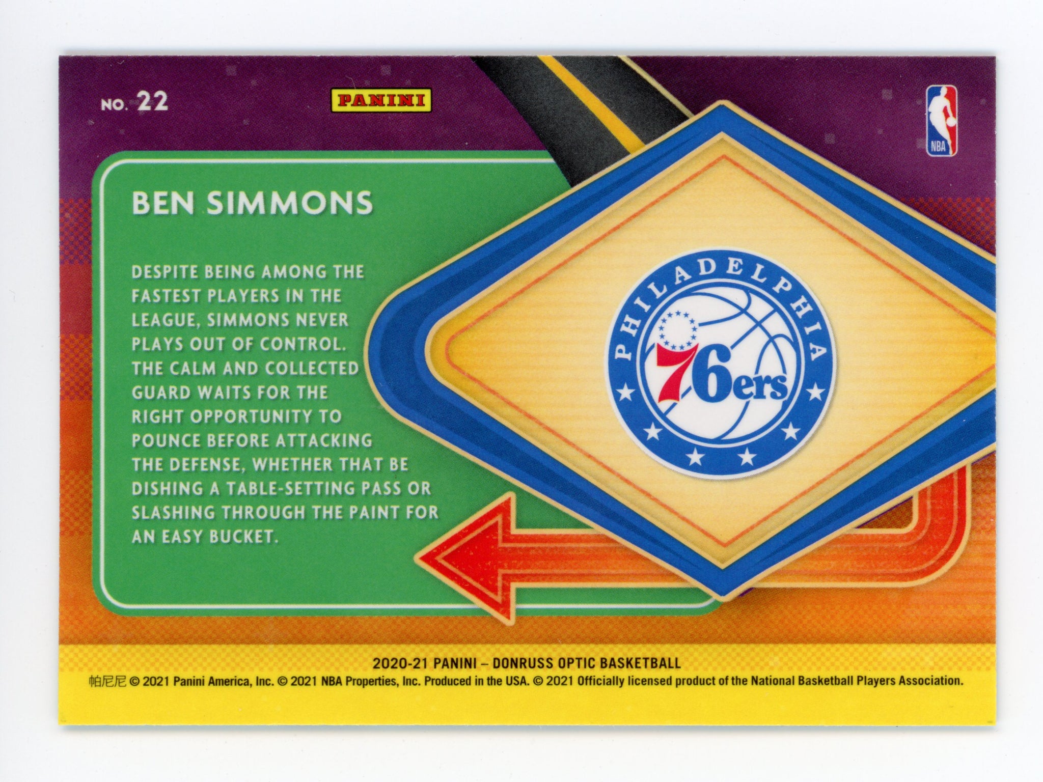 2020-2021 Ben Simmons Express Lane Panini Philadelphia 76ers # 22