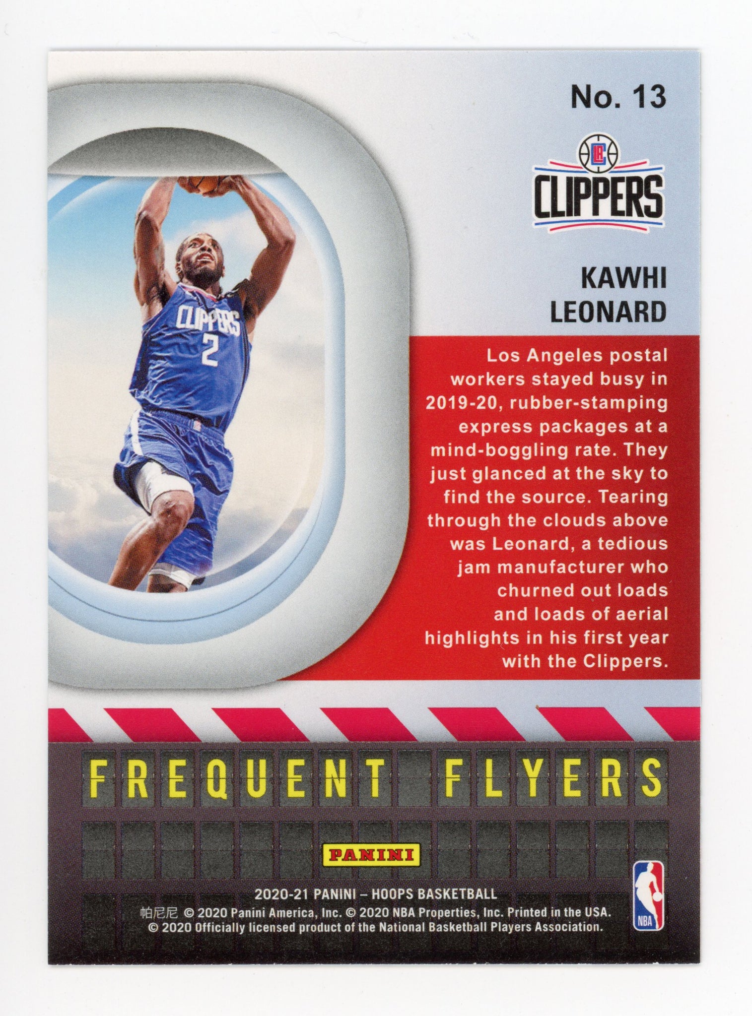 2020-2021 Kawhi Leonard Frequent Flyers Panini Los Angeles Clippers # 13