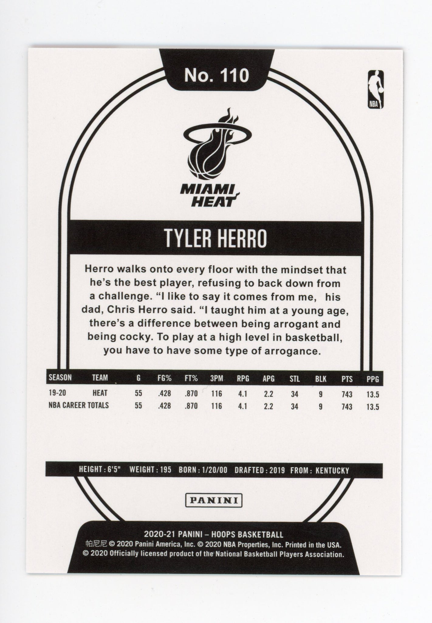 2020-2021 Tyler Herro NBA Hoops Purple Panini Miami Heat # 110