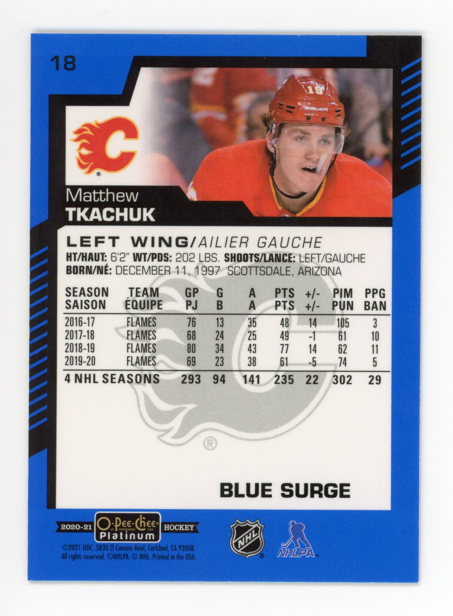 2020-2021 Matthew Tkachuk Blue Surge OPC Calgary Flames # 18