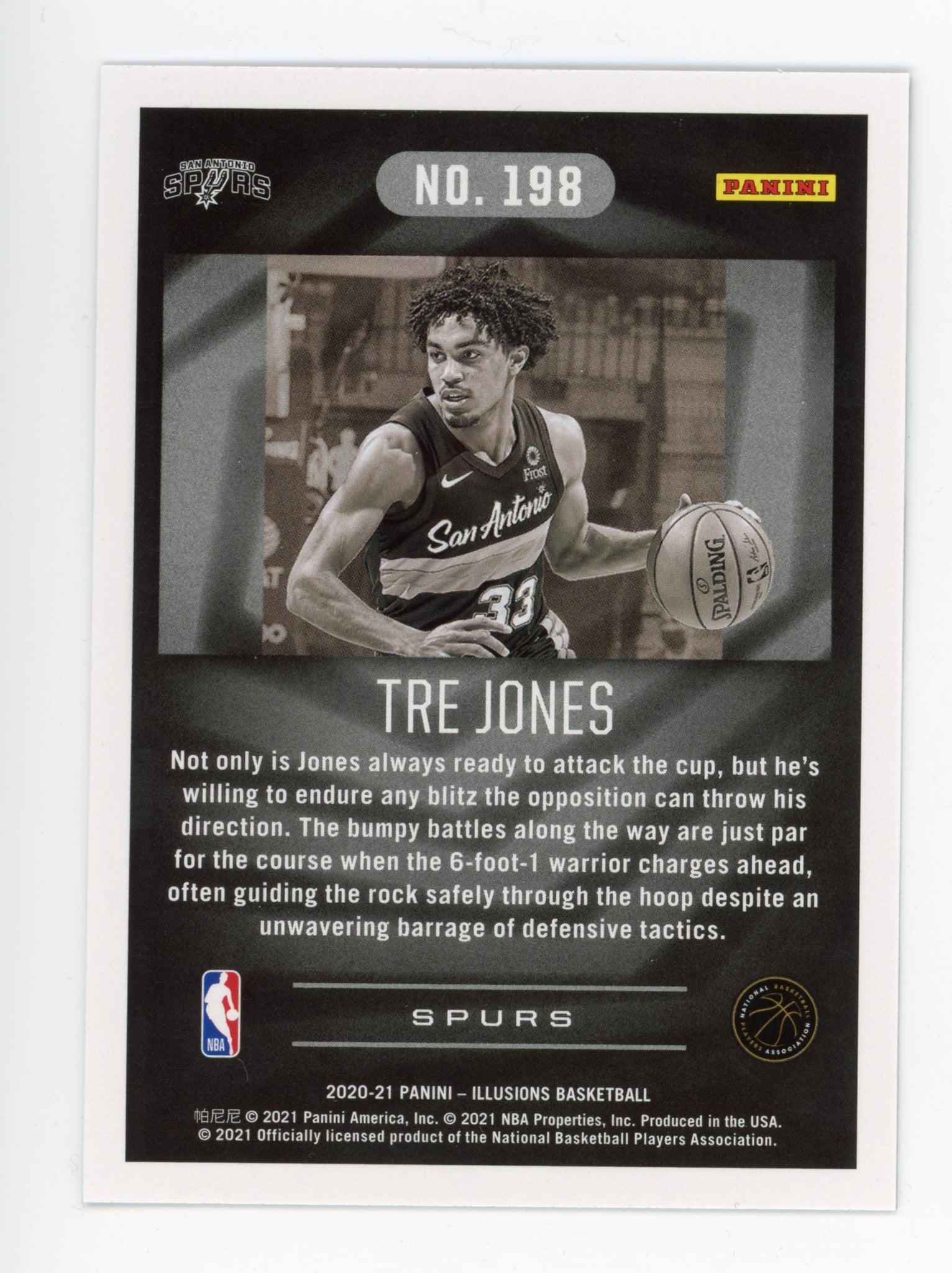 2020-2021 Tre Jones Rookie Illusions Panini San Antonio Spurs # 198