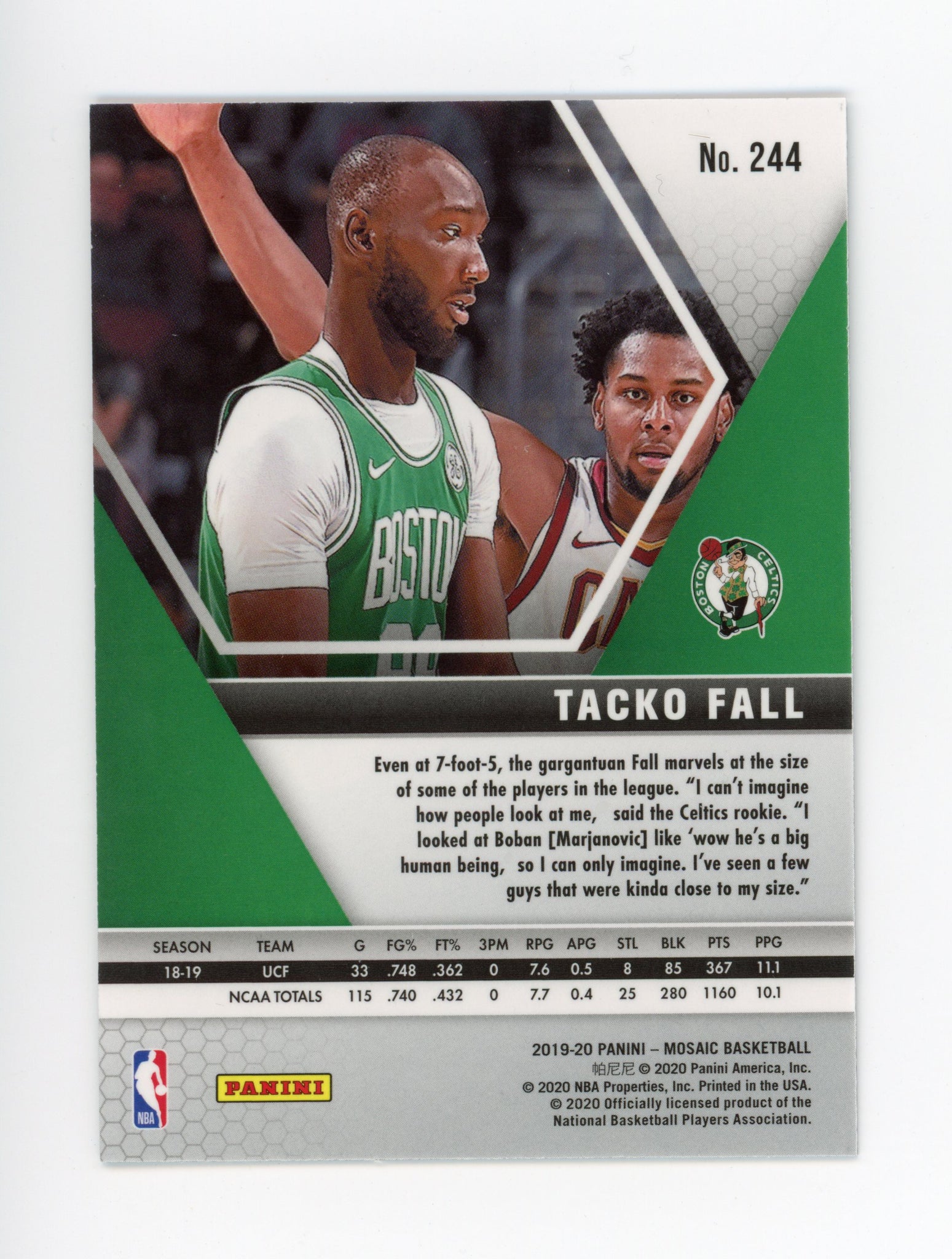 2019-2020 Tacko Fall NBA Rookie Mosaic Panini Boston Celtics # 244