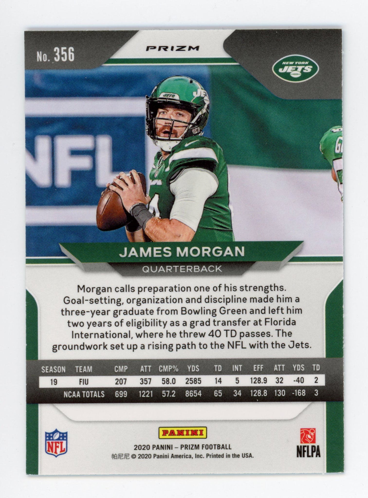 2020 James Morgan Blue Prizm Panini New York Jets # 356