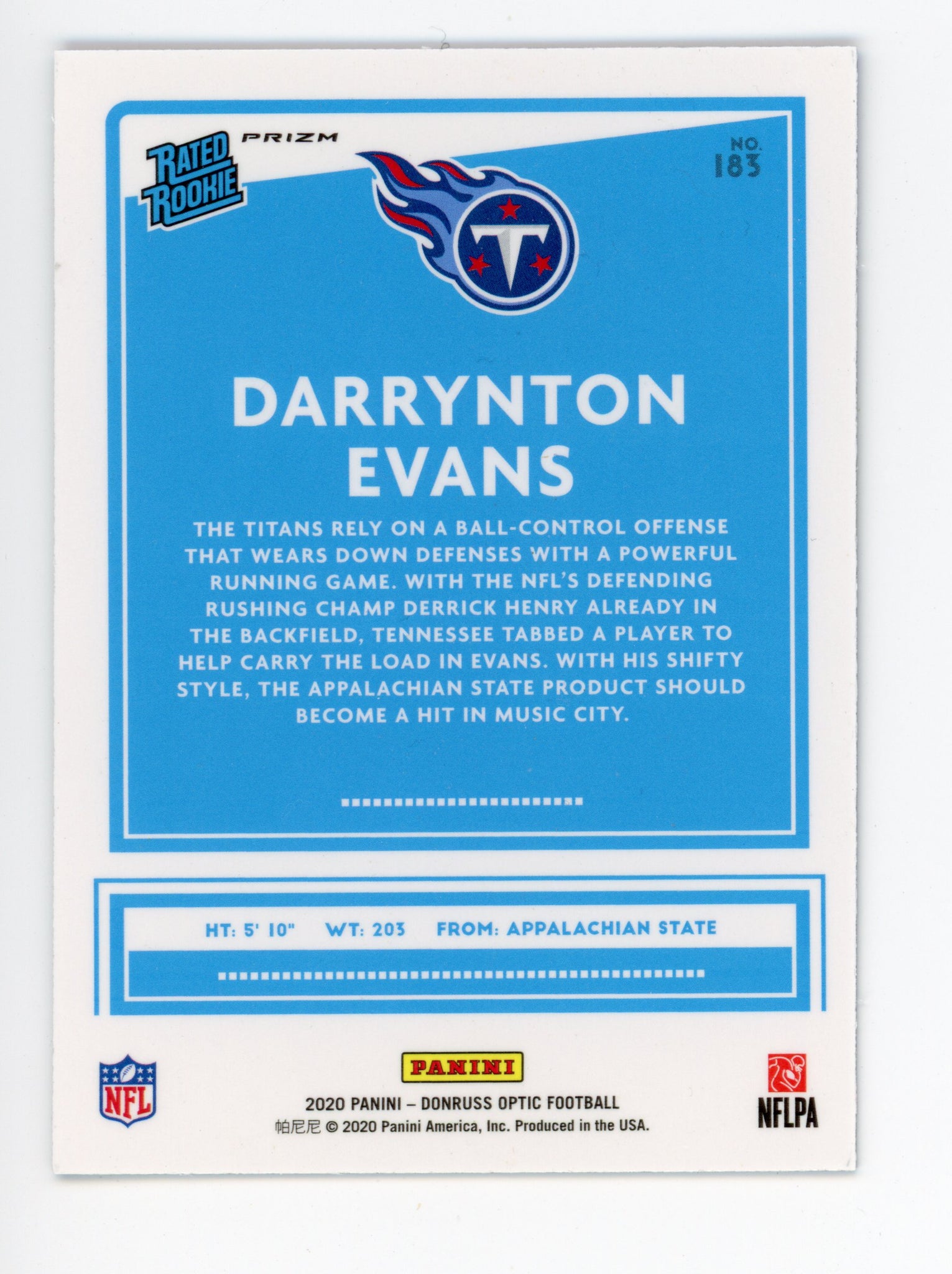 2020 Darrynton Evans Hyper Rated Rookie Prizm Panini Tennessee Titans # 183