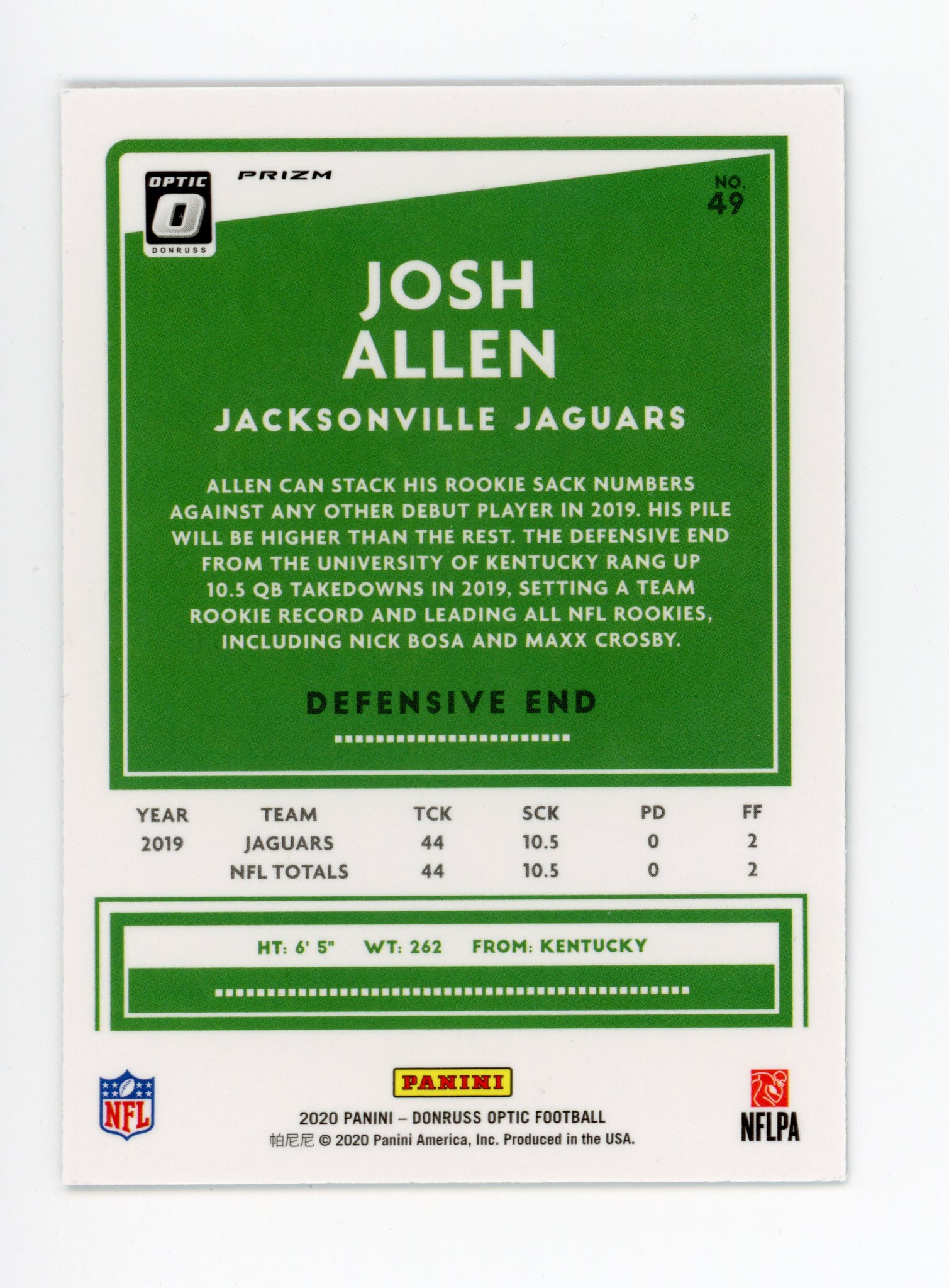 2020 Josh Allen Prizm Panini Jacksonville Jaguars # 49