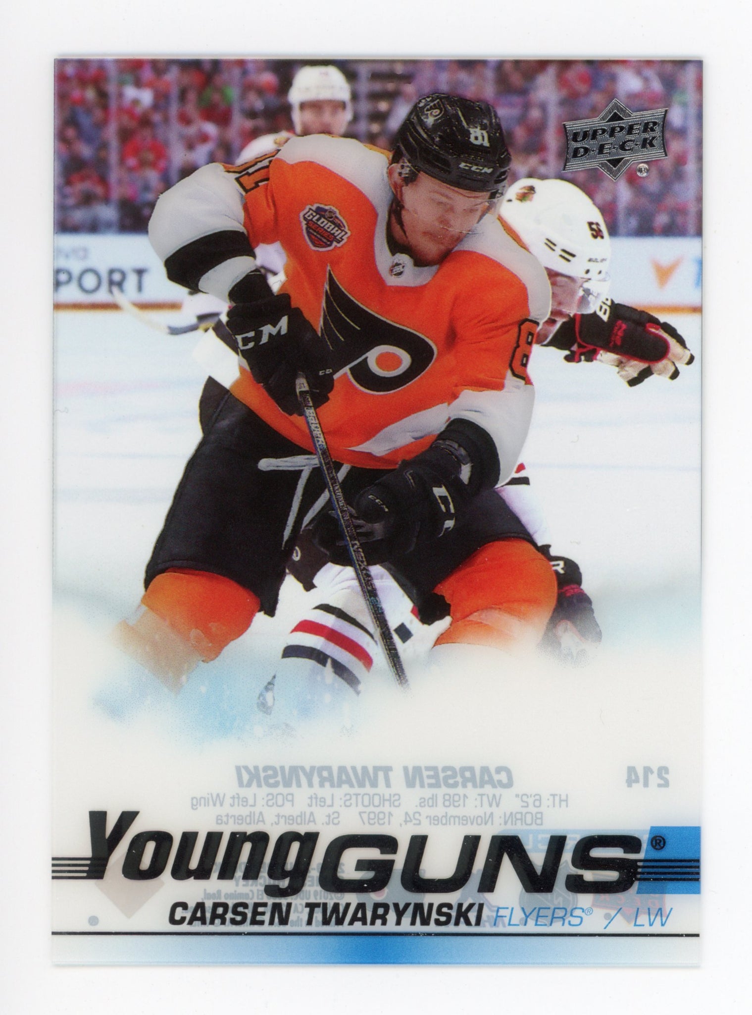 2019-2020 Carsen Twarynski Young Guns Clear Cut Upper Deck Philadelphia Flyers # 214
