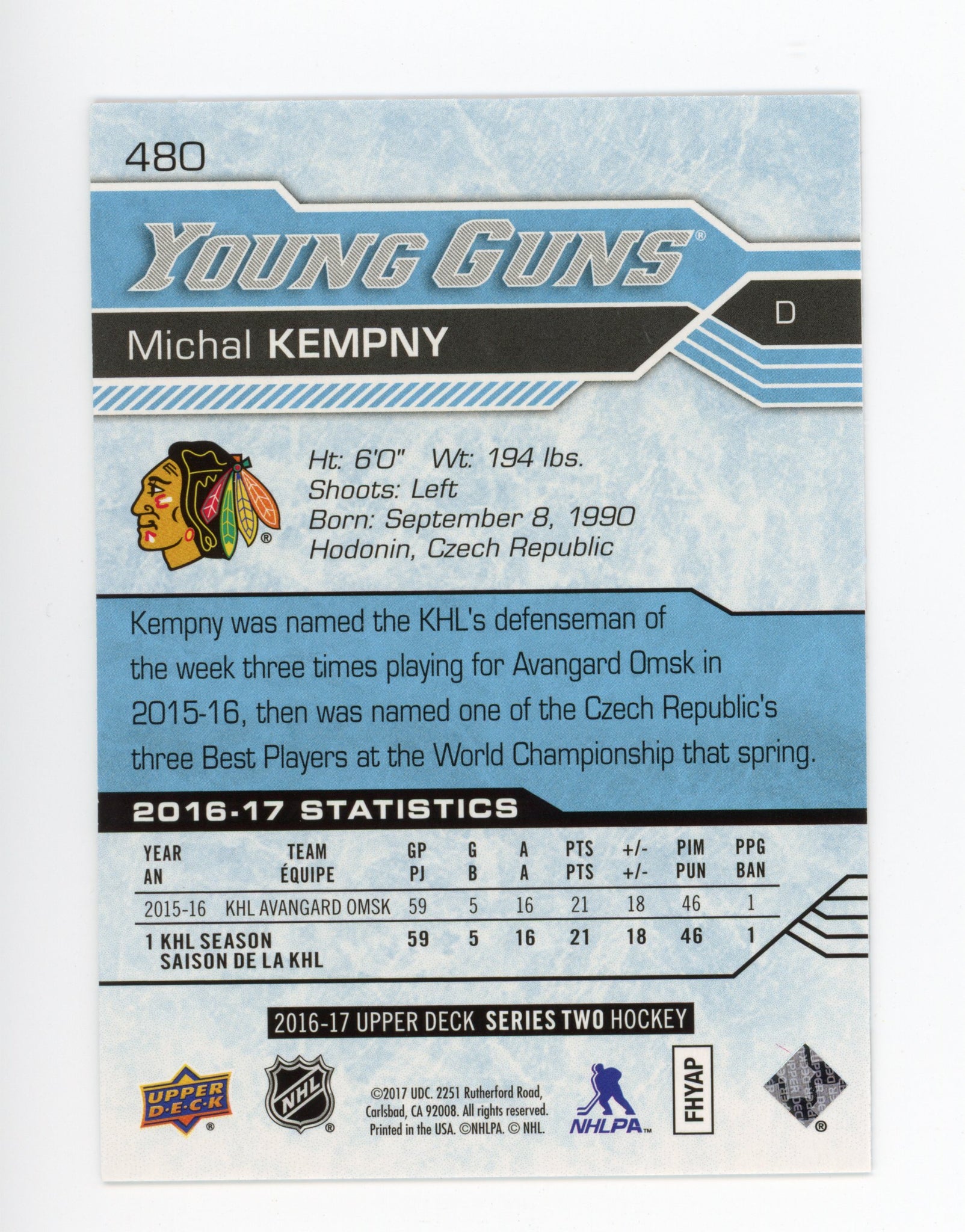 2016-2017 Michal Kempny Young Guns Upper Deck Chicago Blackhawks # 480