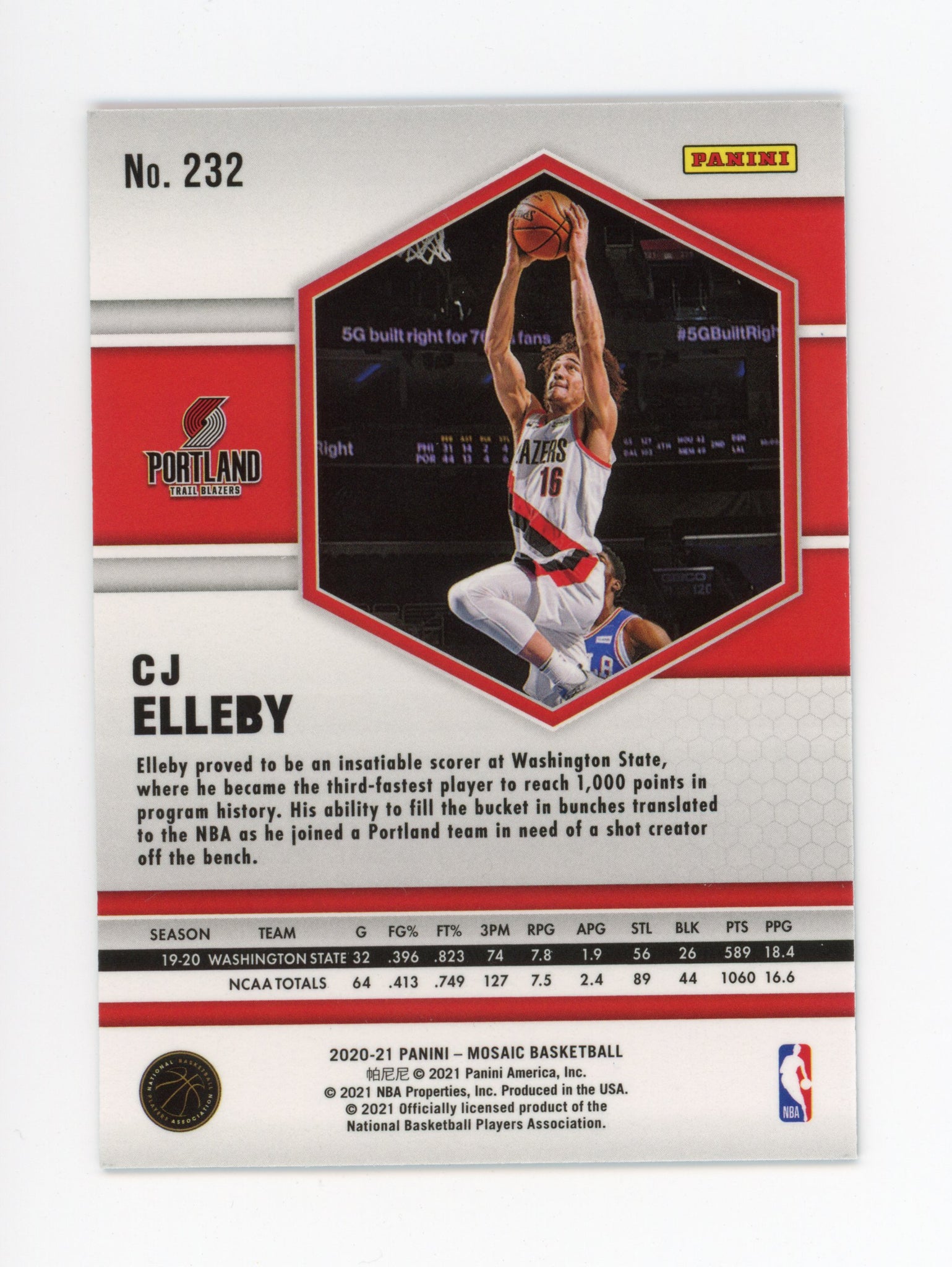 2020-2021 CJ Elleby Rookie Mosaic Panini Portland Trail Blazers # 232