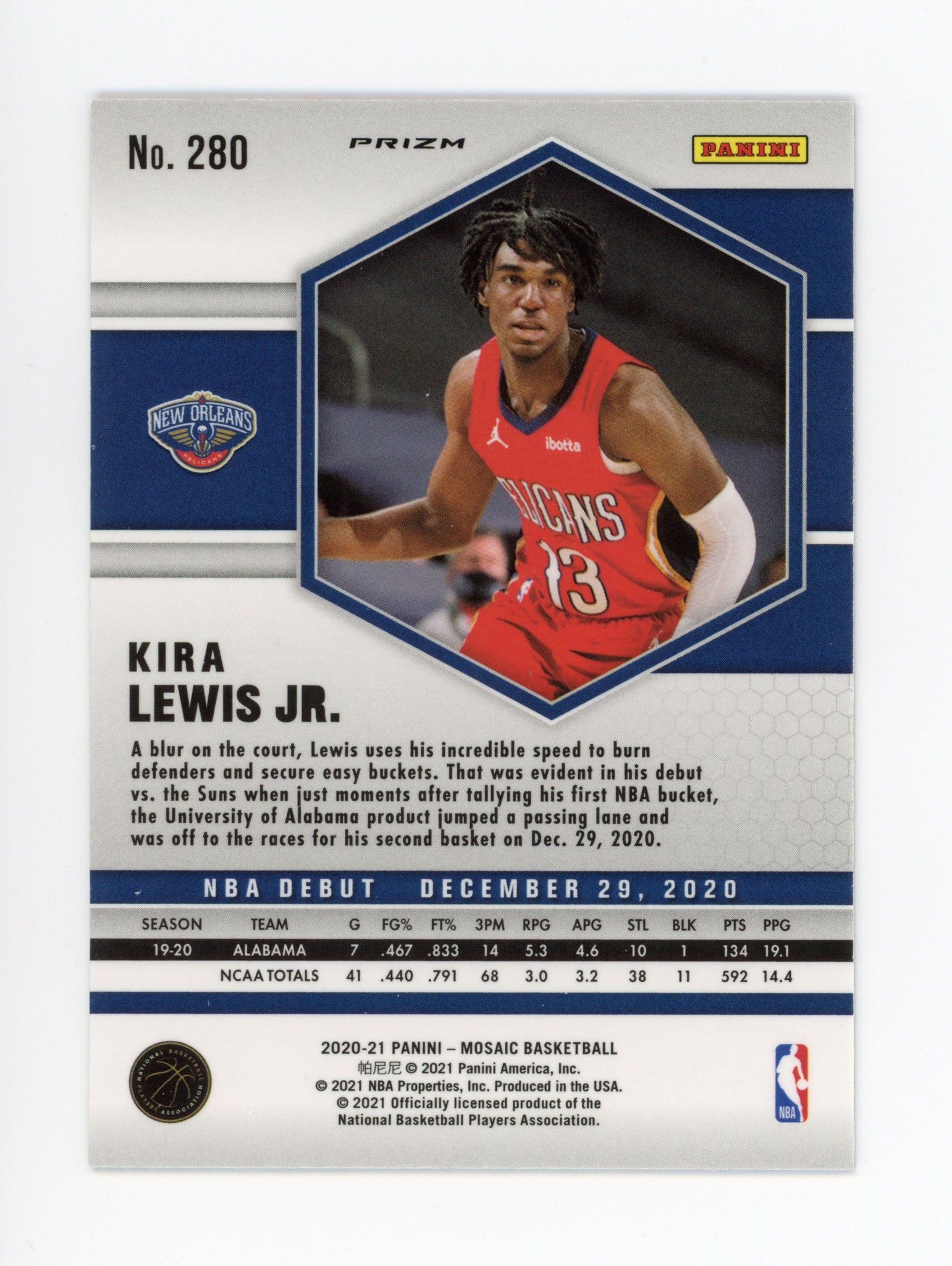 2020-2021 Kira Lewis Jr Orange Prizm Mosaic New Orleans Pelicans # 280