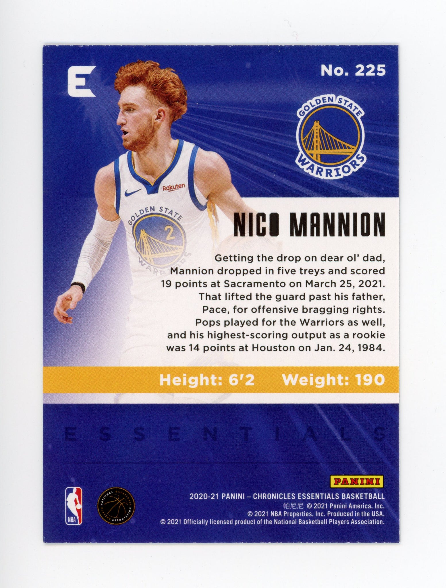 2020-2021 Nico Mannion Rookie Chronicles Essentials Golden State Warriors # 225