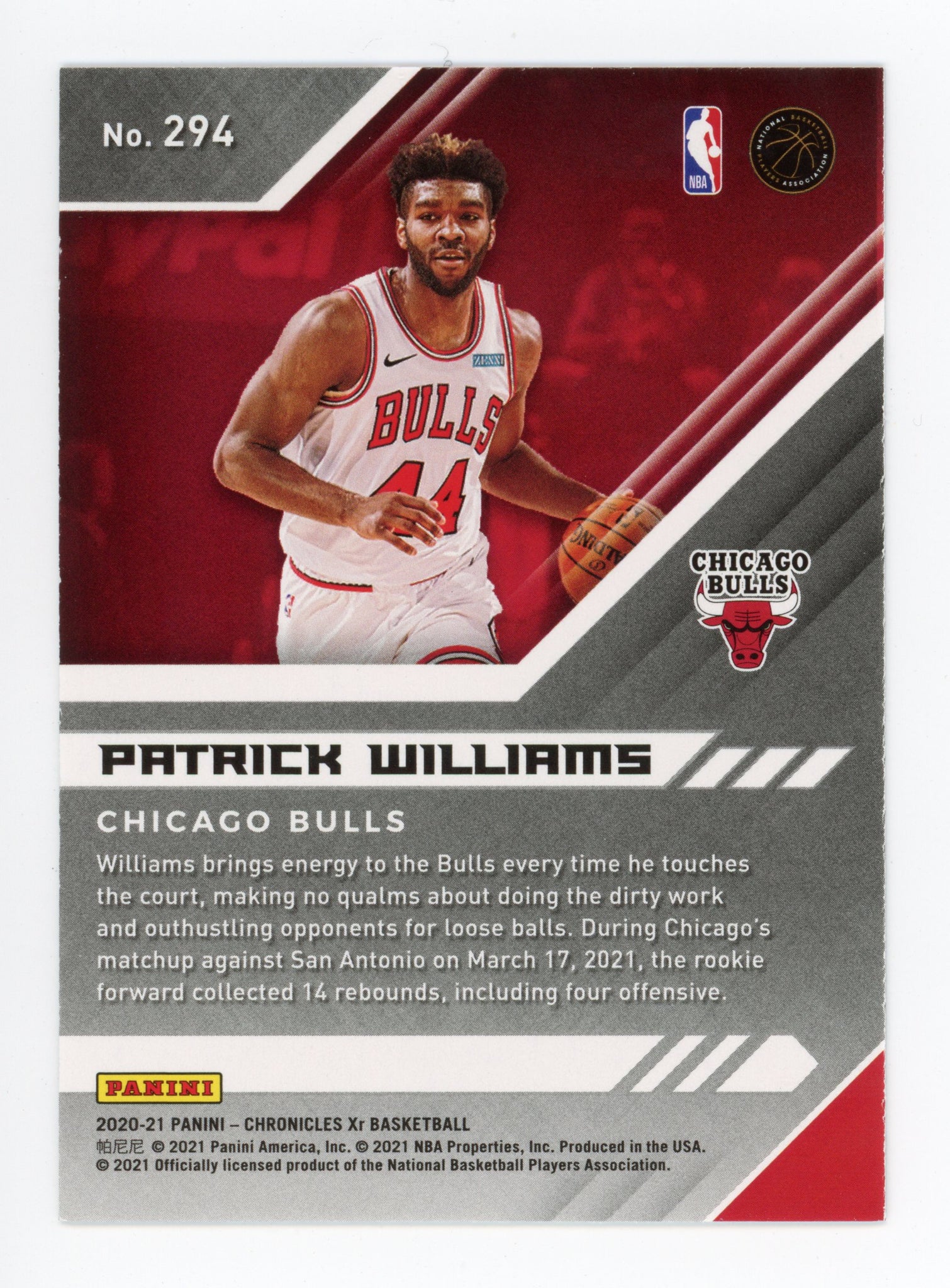 2020-2021 Patrick Williams XR Pink Rookie Chicago Bulls # 294