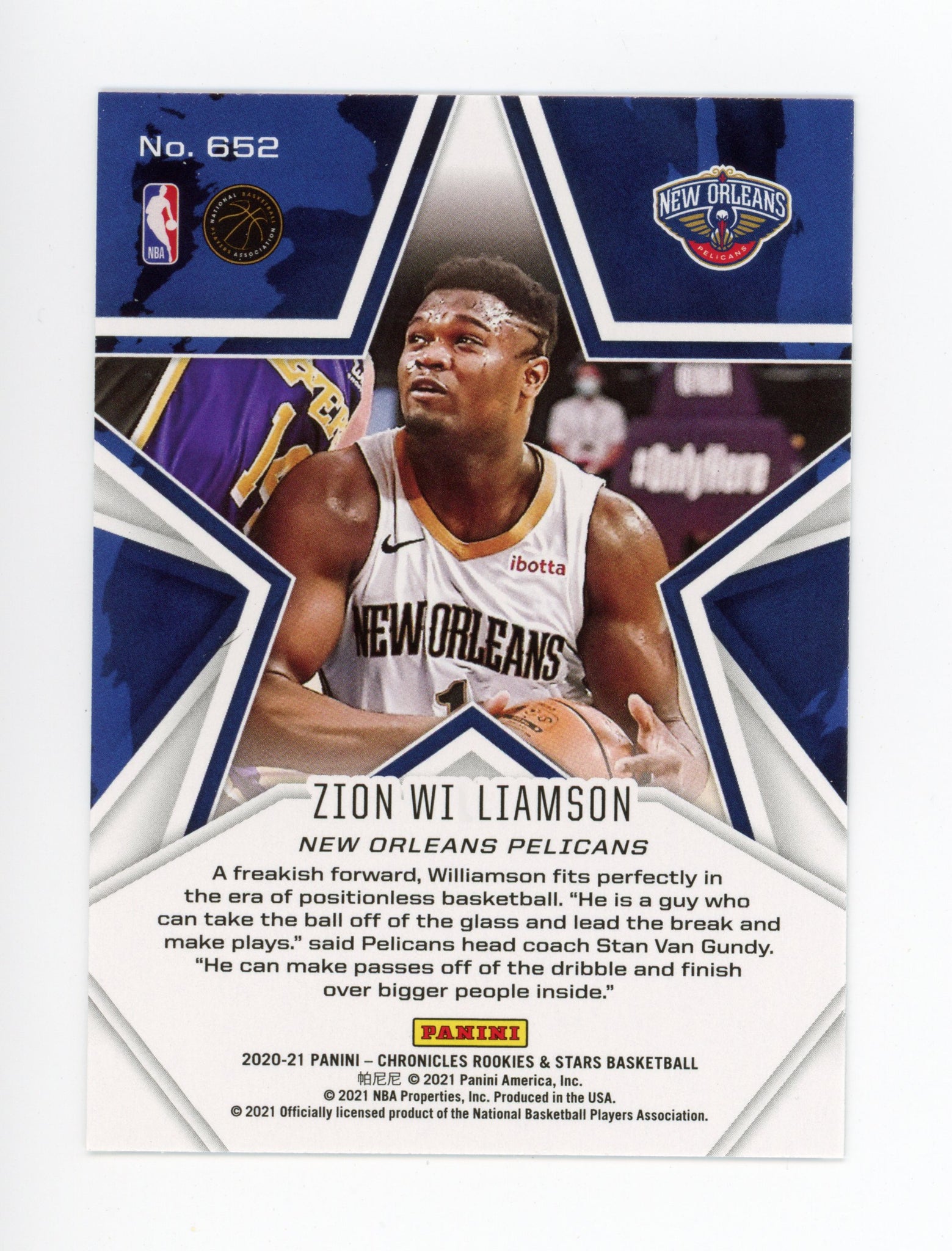 2020-2021 Zion Williamson Rookies & Stars Panini New Orleans Pelicans # 652