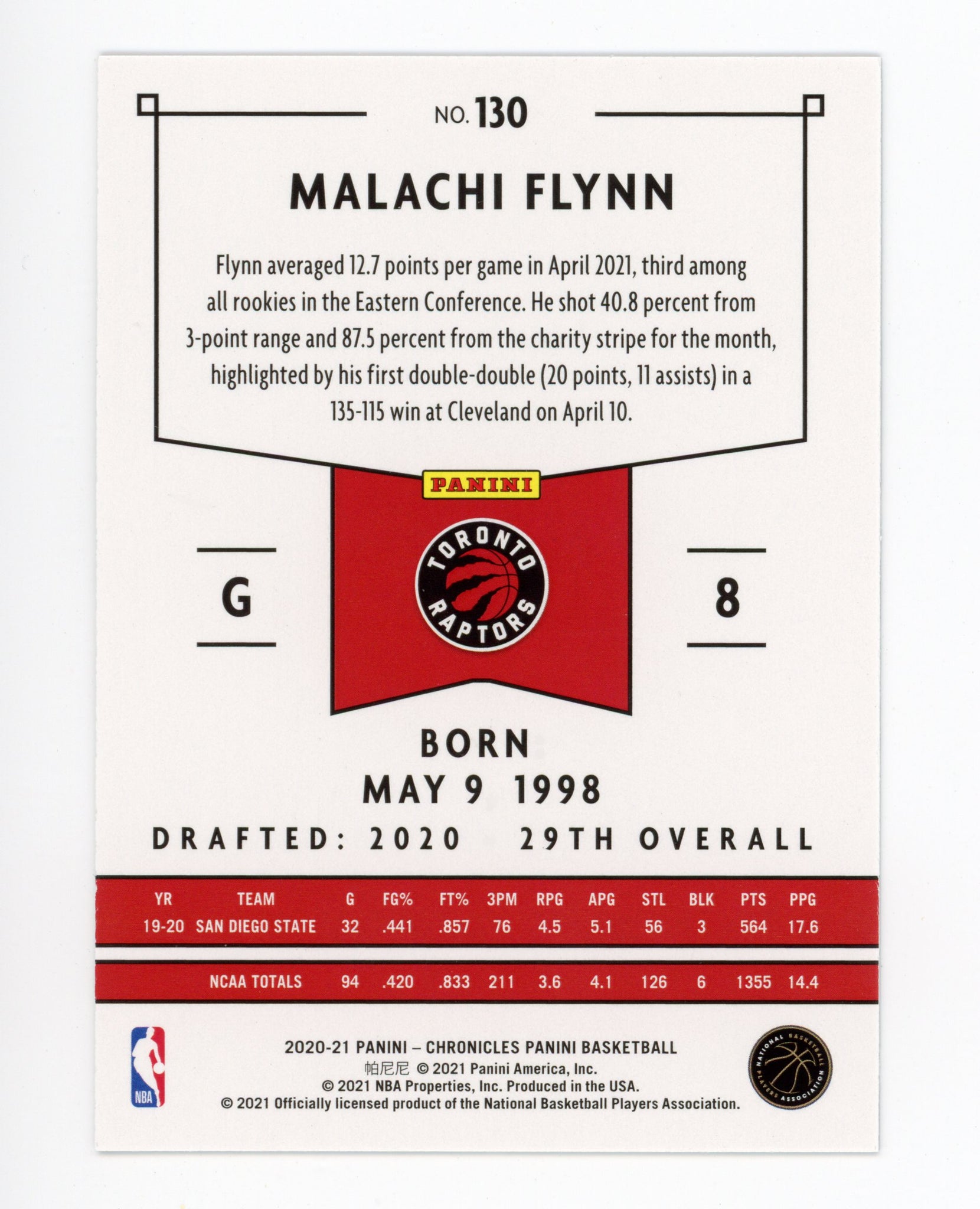 2020-2021 Malachy Flynn Rookie Pink Toronto Raptors # 130