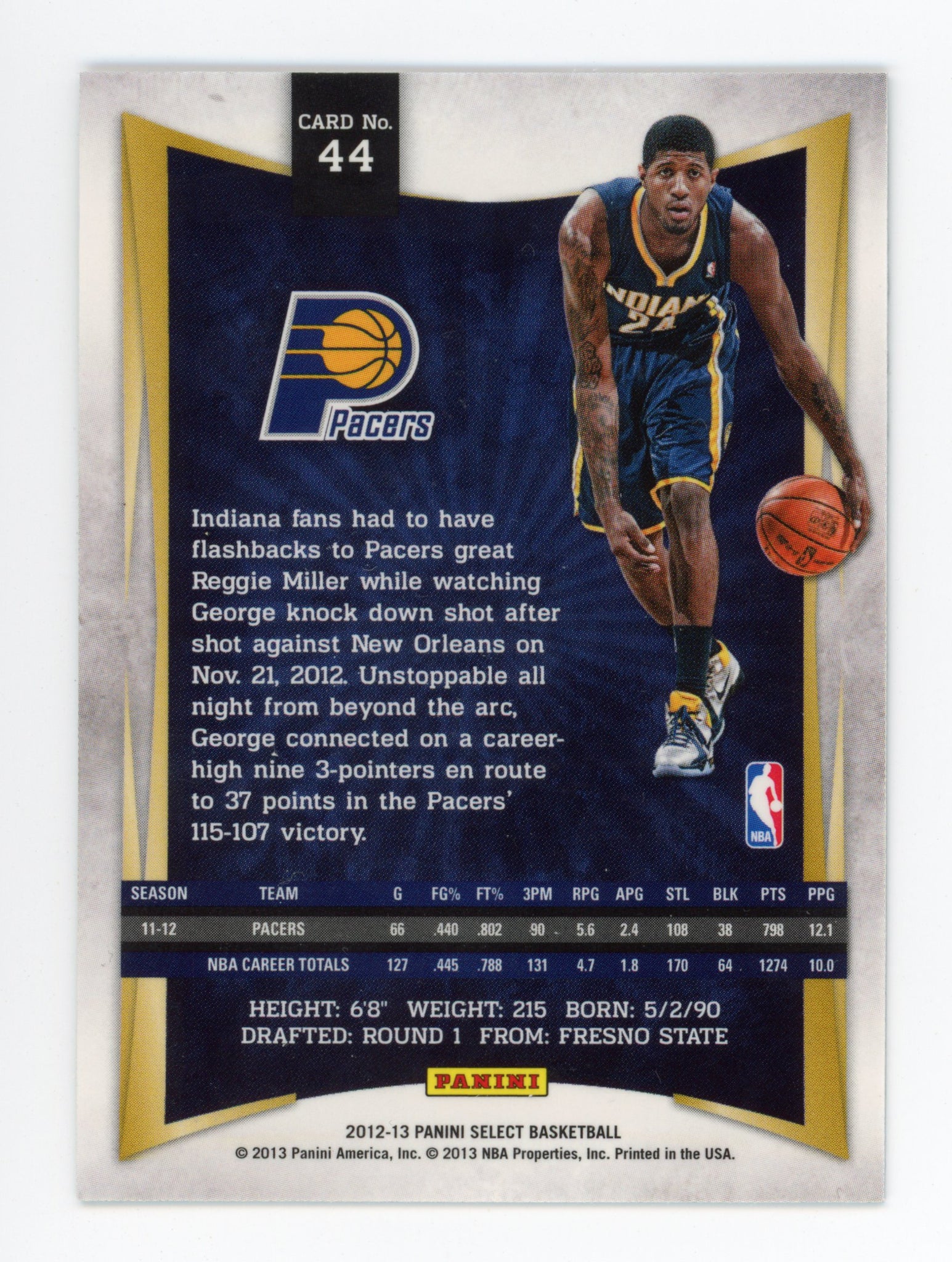 2012-2013 Paul George Base Select Panini Indiana Pacers # 44