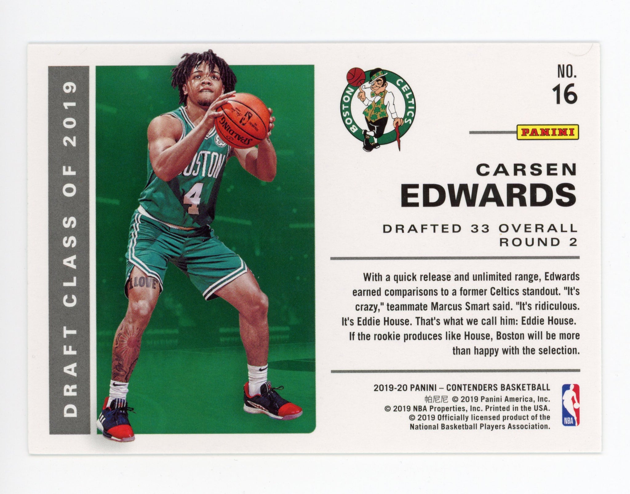 2019-2020 Carsen Edwards Draft Class Panini Boston Celtics # 16