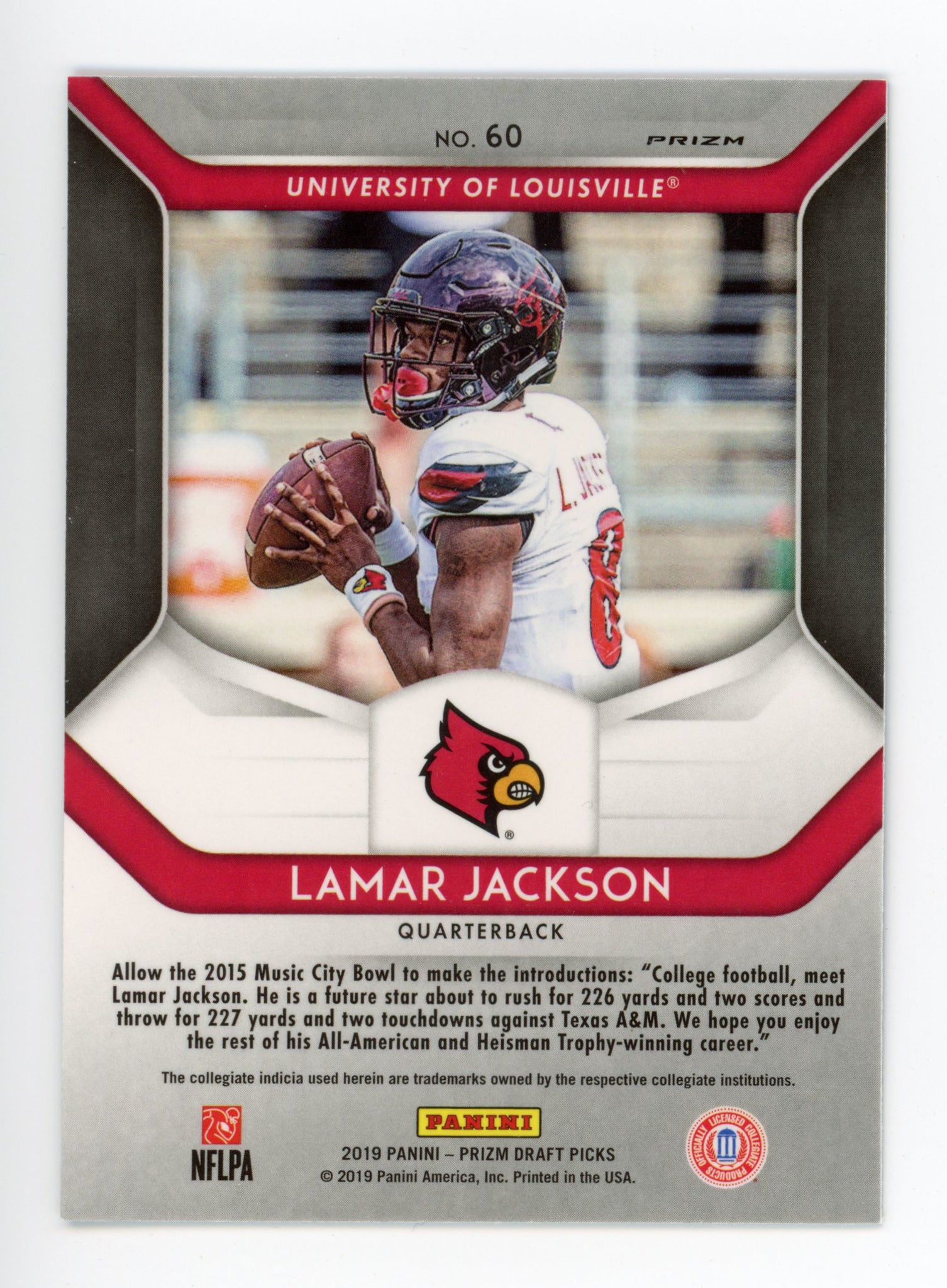 2019 Lamar Jackson Draft Picks Prizm Panini University Of Louisville # 60