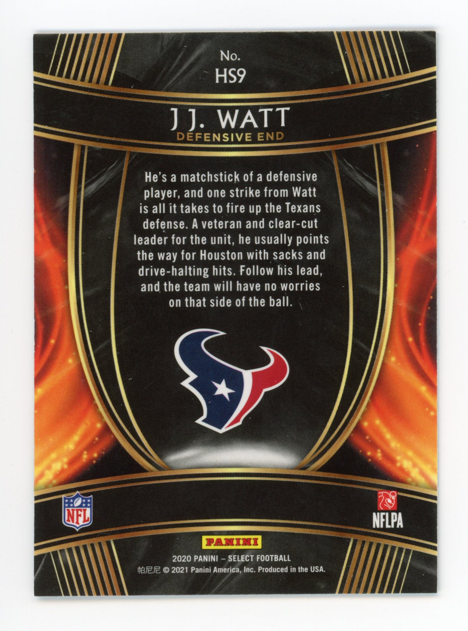 2020 J.J Watt Hot Stars Select Panini Houston Texans # HS9