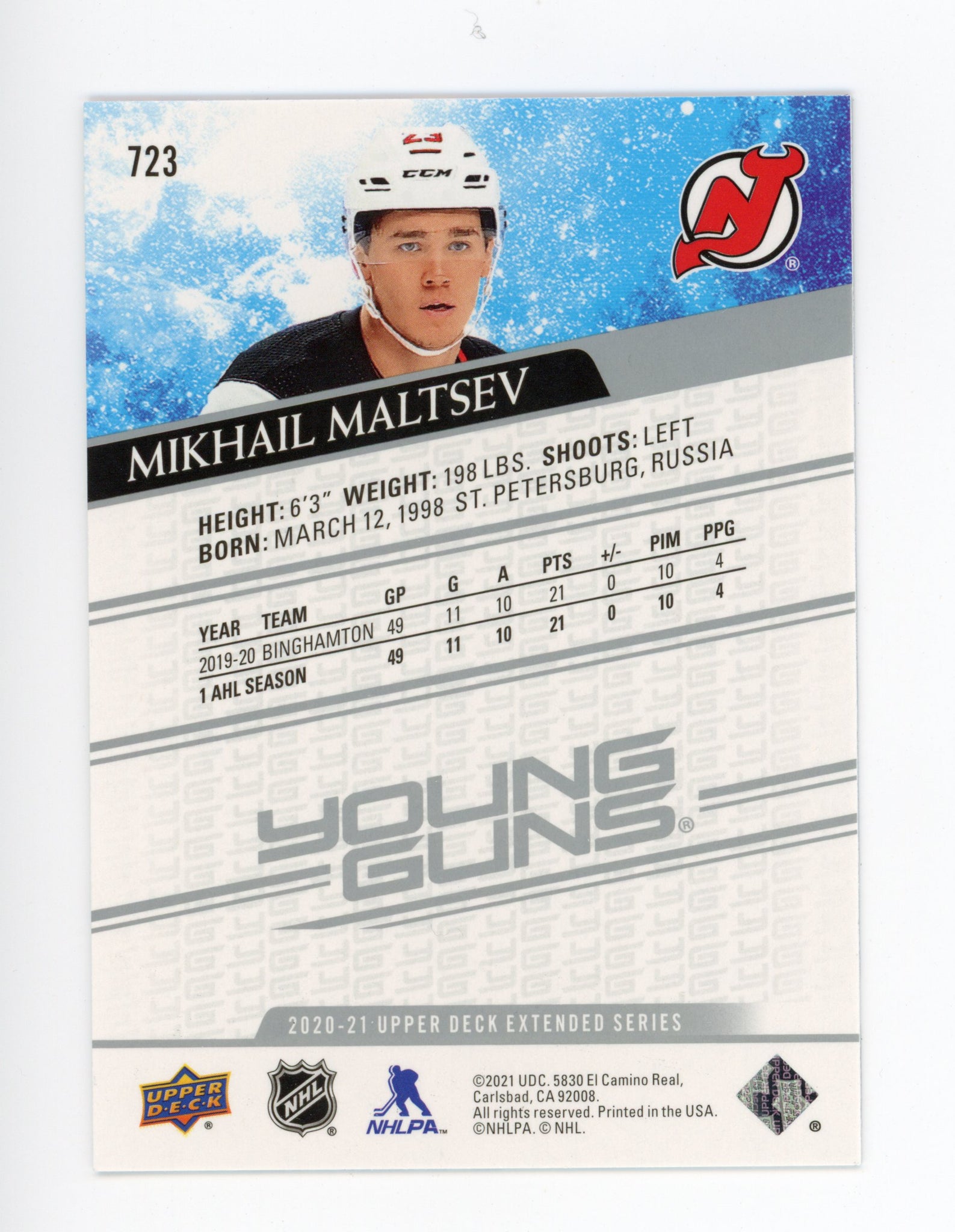 2020-2021 Mikhail Maltsev Young Guns Upper Deck New Jersey Devils # 723