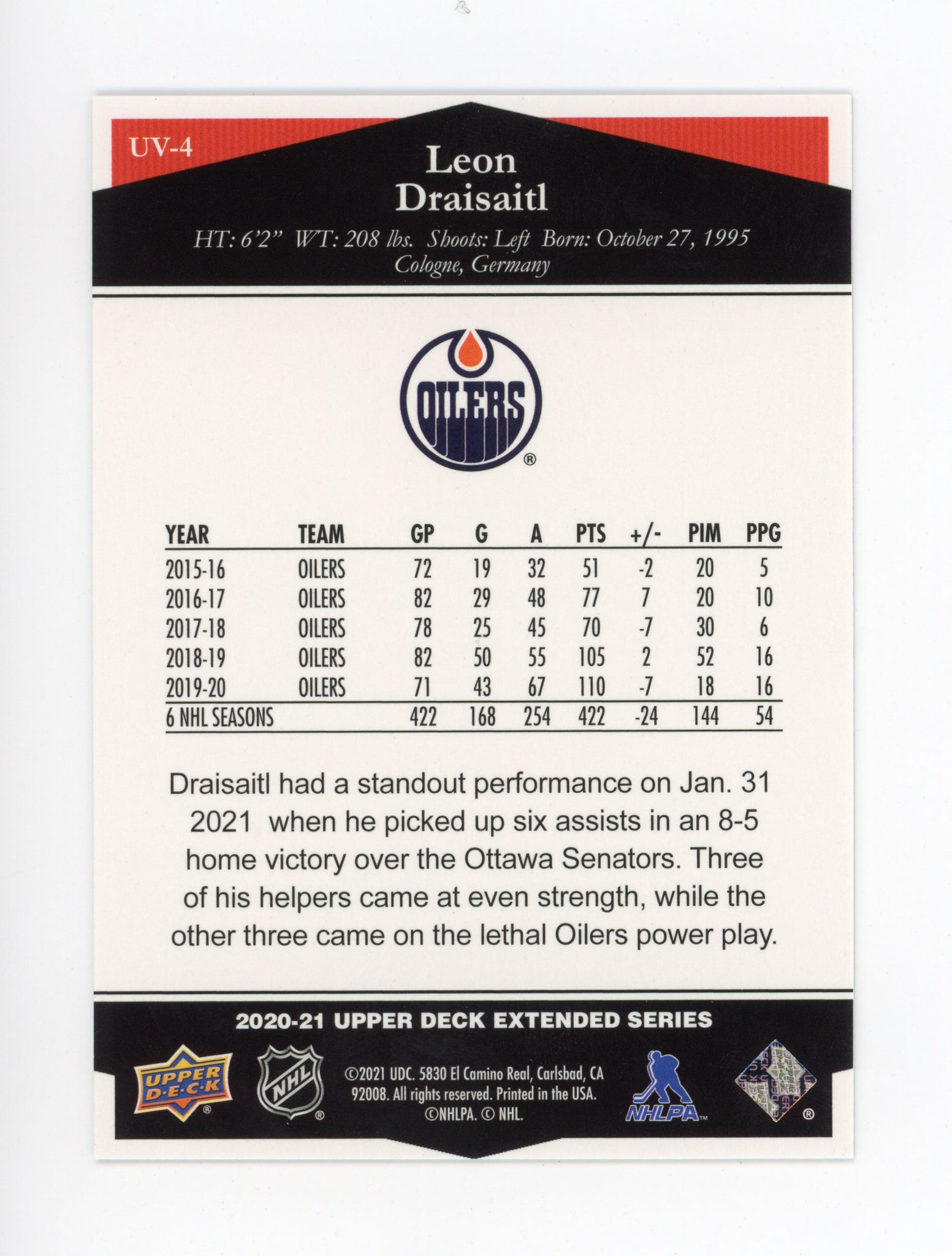 2020-2021 Leon Draisaitl Ultimate Rookie Ultimate Victory Edmonton Oilers # UV-4