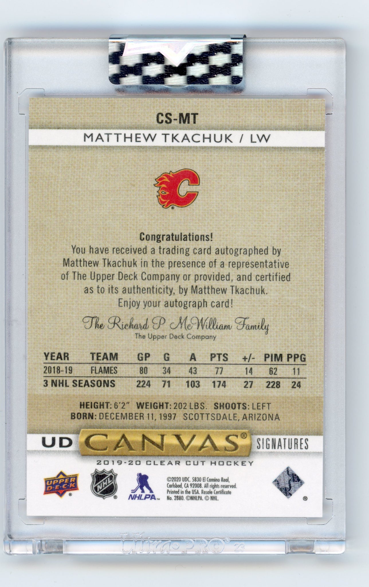 2020 Matthew Tkachuk Clear Cut #d /25 Calgary Flames # CS-MT