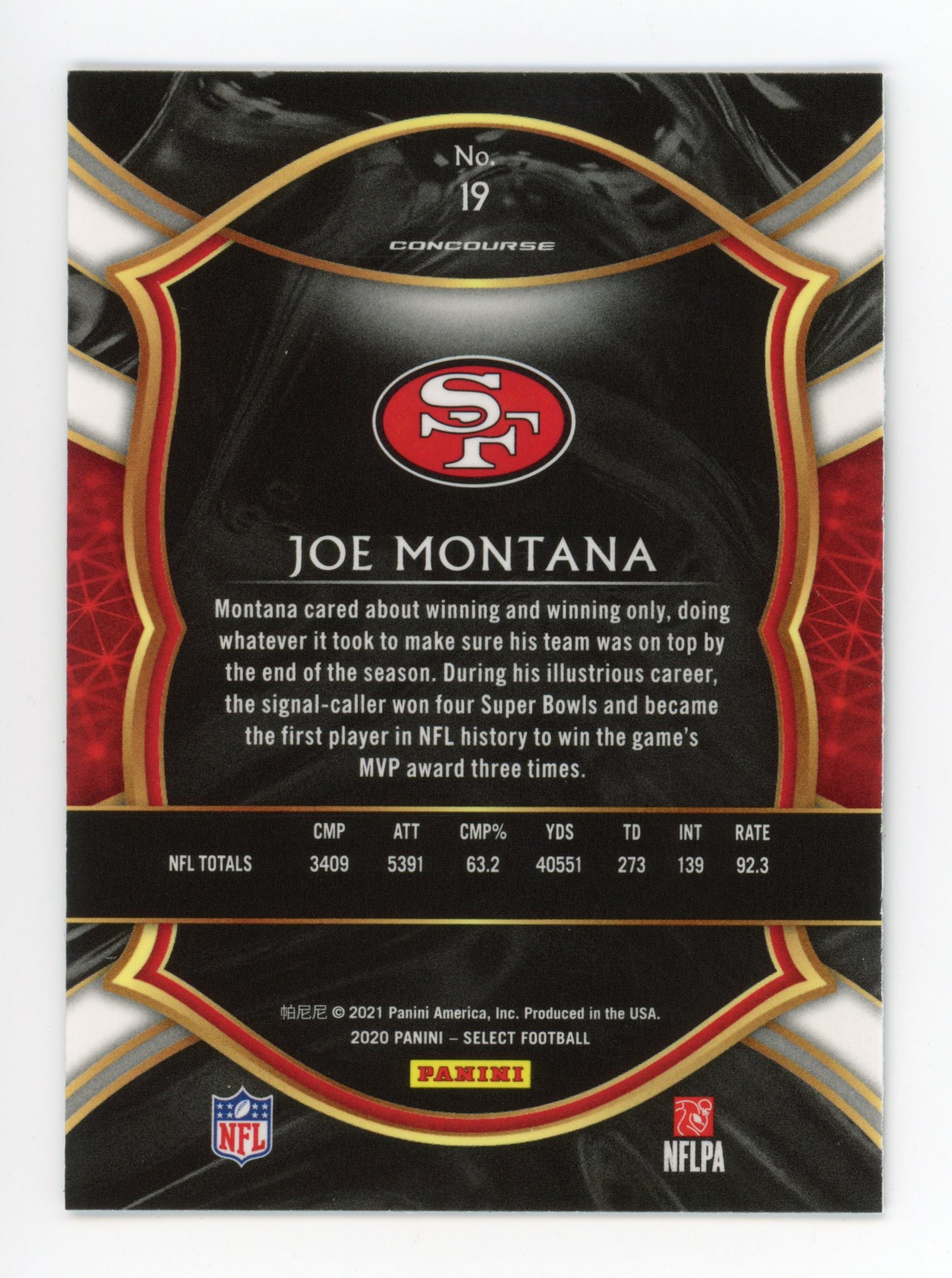 2020-2021 Joe Montana HOF Select Panini San Francisco 49ers # 19