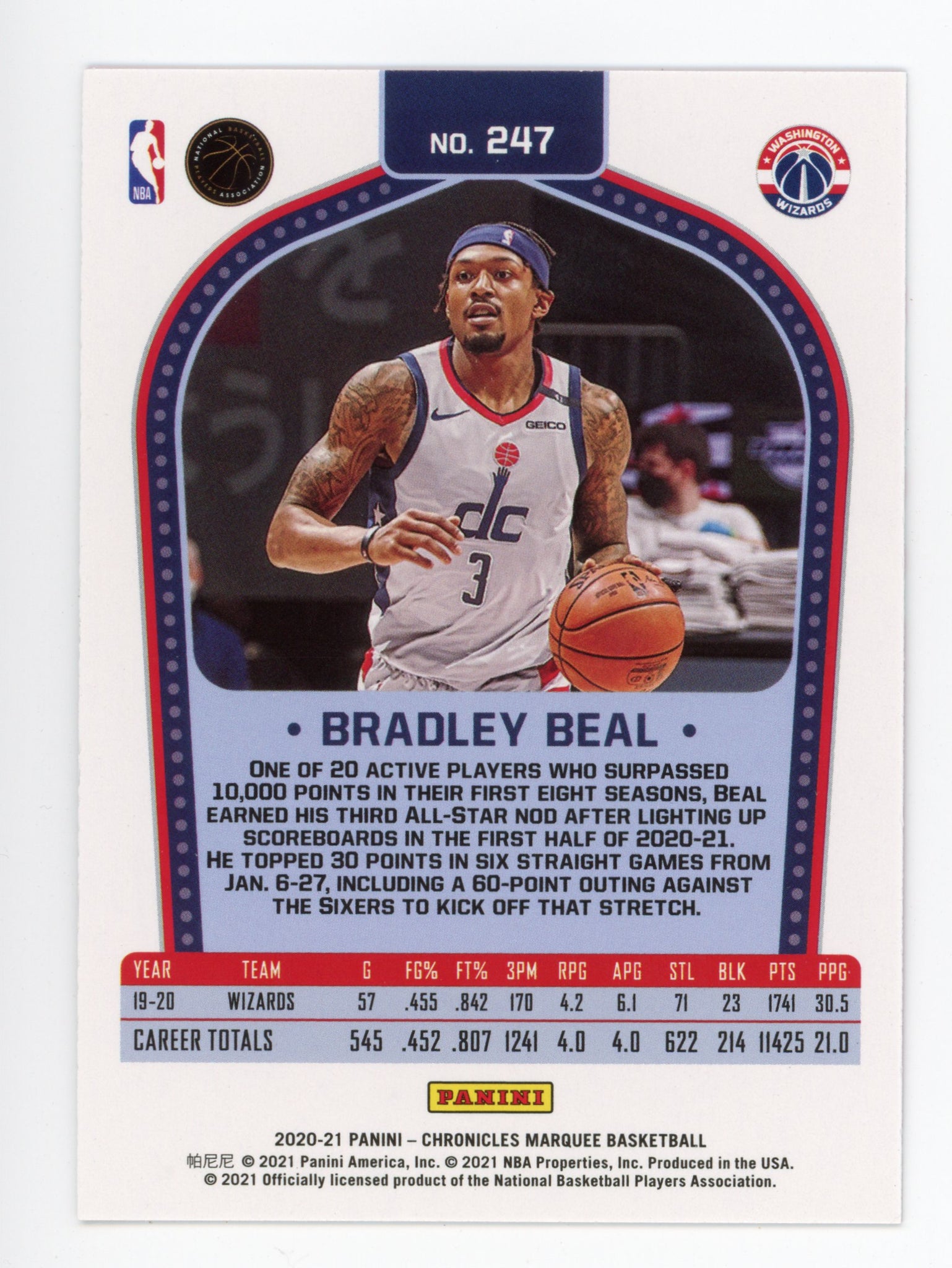 2020-2021 Bradley Beal Marquee Rookie Pink Panini Washington Wizards # 247