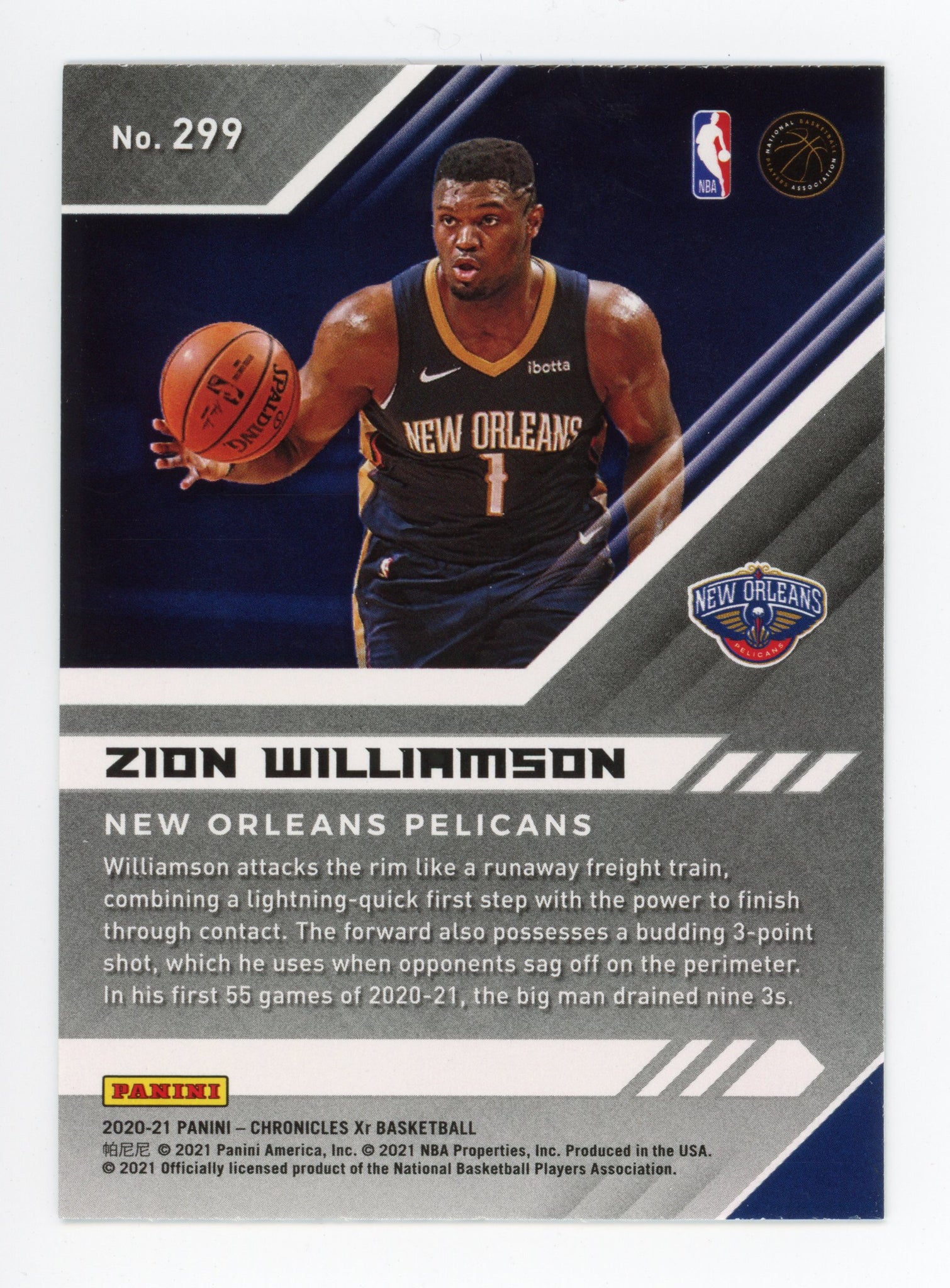 2020-2021 Zion Williamson XR Rookie Panini New Orleans Pelicans # 299