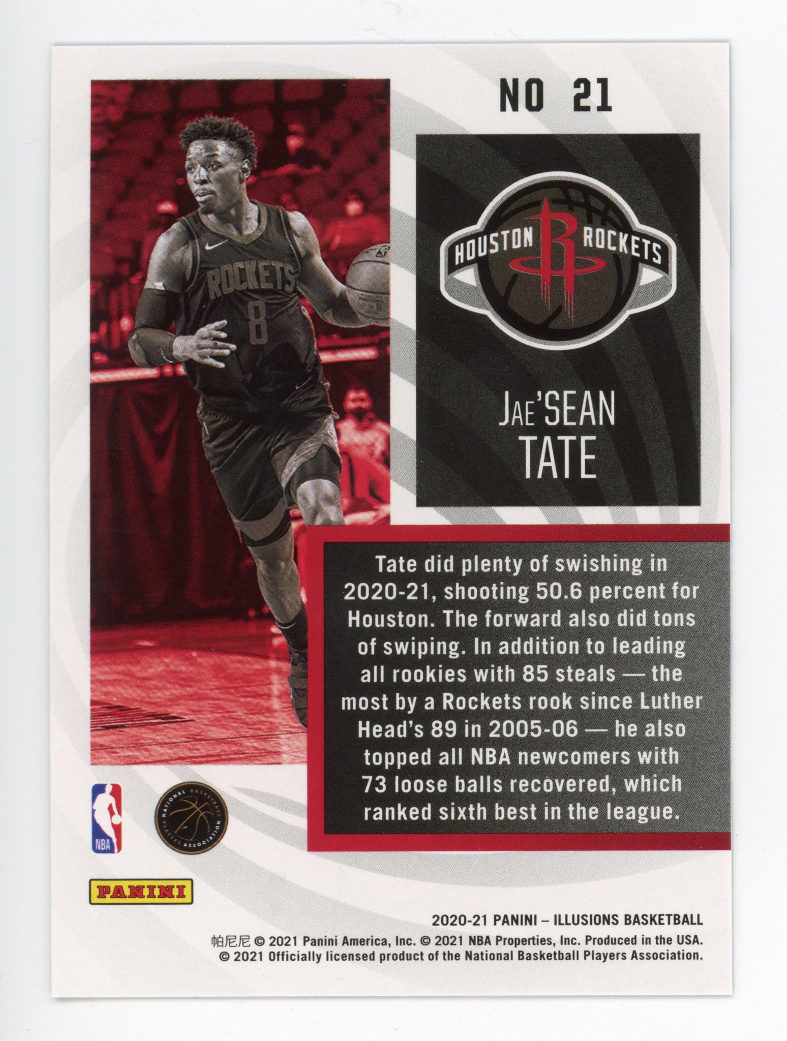 2020-2021 Jae'Sean Tate Rookie Instant Impact Illusions Panini Houston Rockets # 21