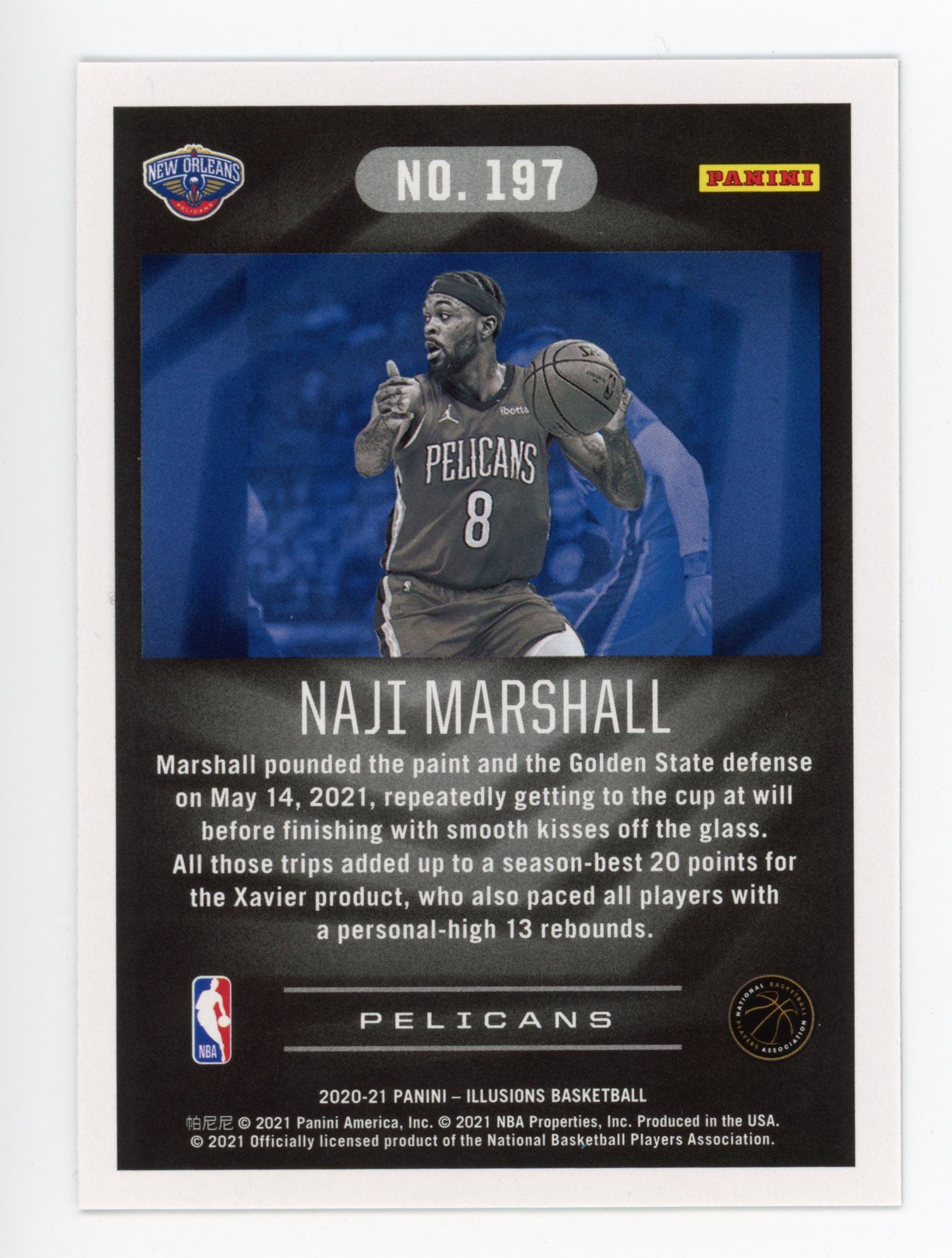 2020-2021 Naji Marshall Rookie Illusions Panini New Orleans Pelicans # 197