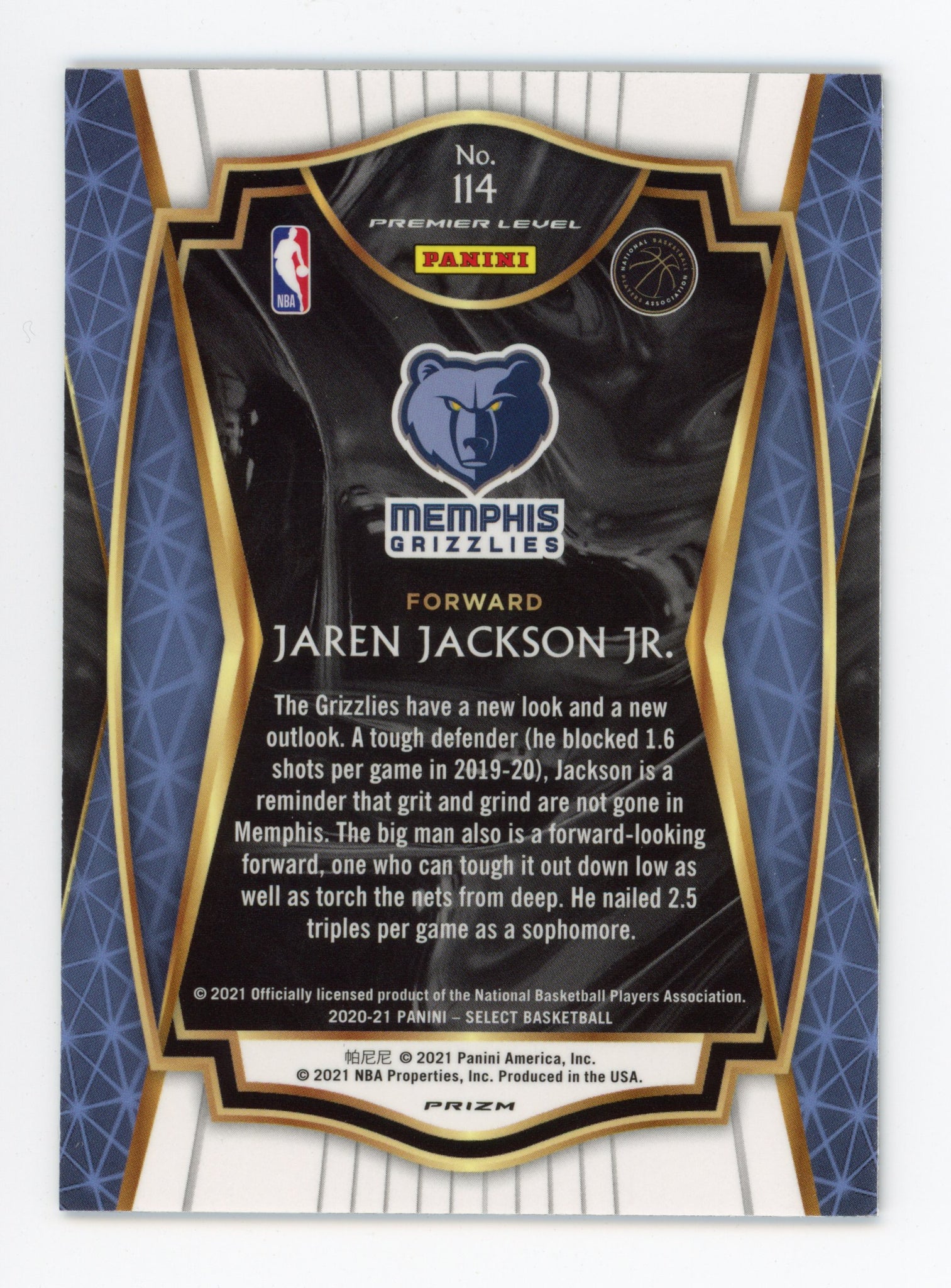 2020-2021 Jaren Jackson JR Premier Level Memphis Grizzlies # 114