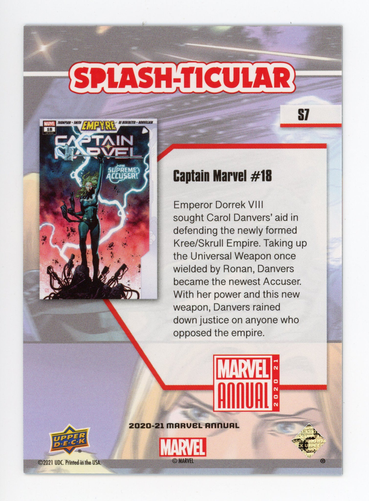 2020-2021 Captain Marvel 3D Upper Deck Marvel Annual # S7