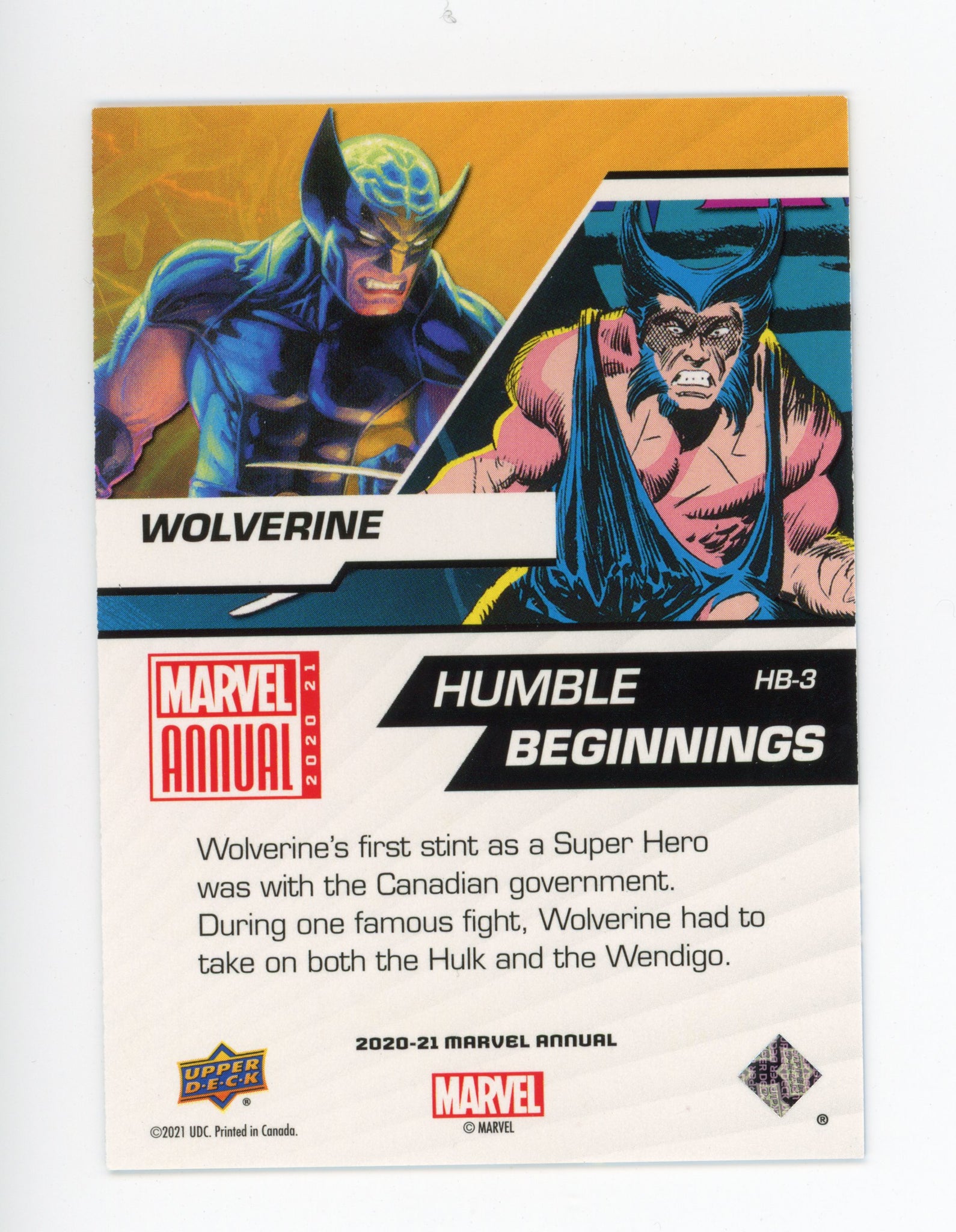 2020-2021 Wolverine Humble Beginnings Upper Deck Marvel Annual # HB-3