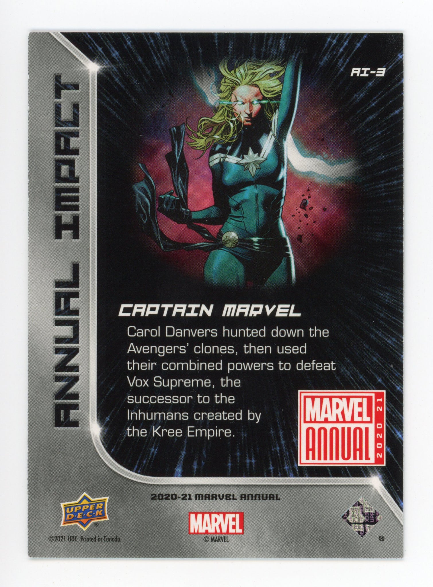 2020-2021 Captain Marvel Annual Impact Upper Deck Marvel Annual # AI-3