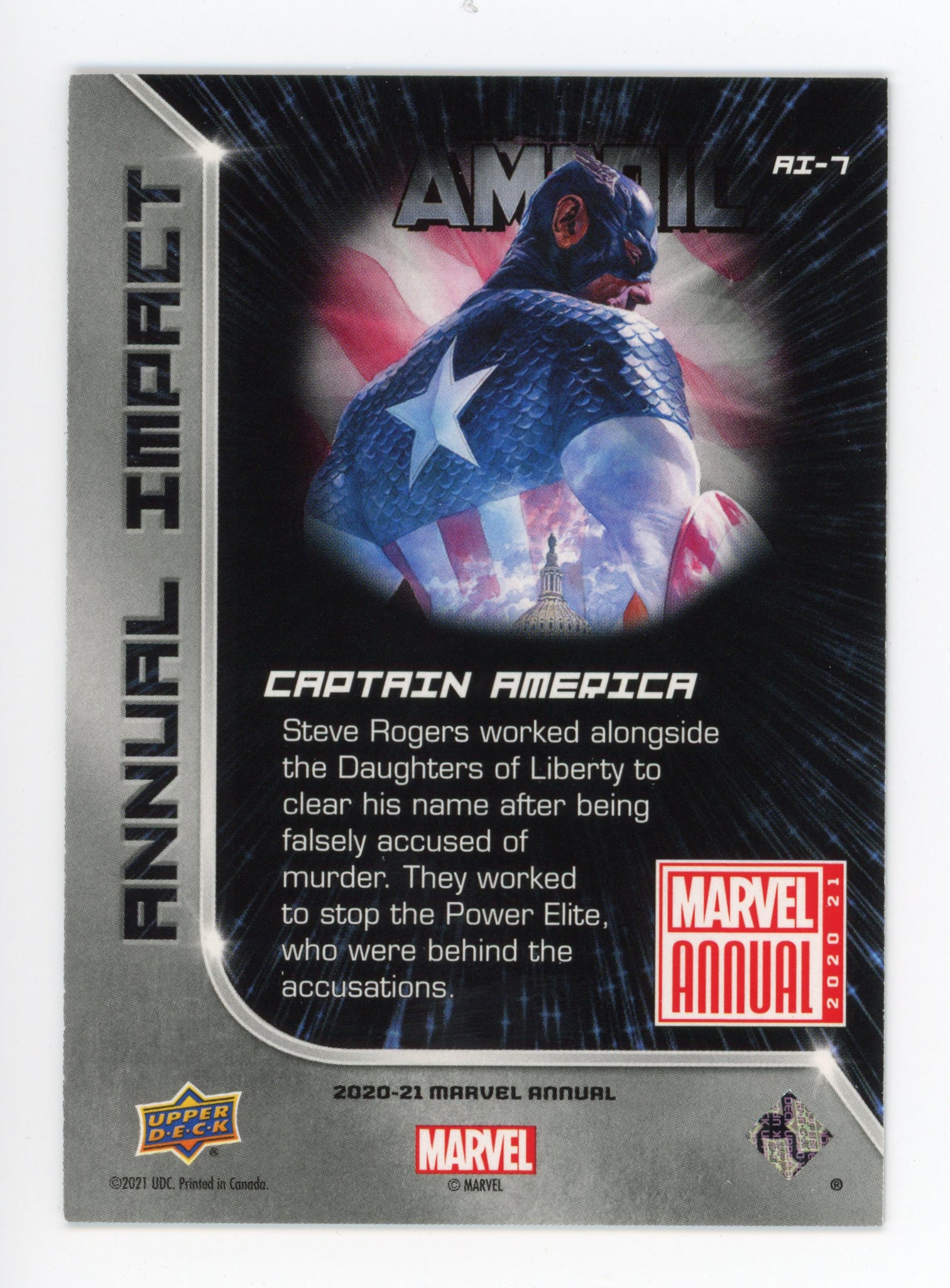 2020-2021 Captain America Annual Impact Upper Deck Marvel Annual # AI-7
