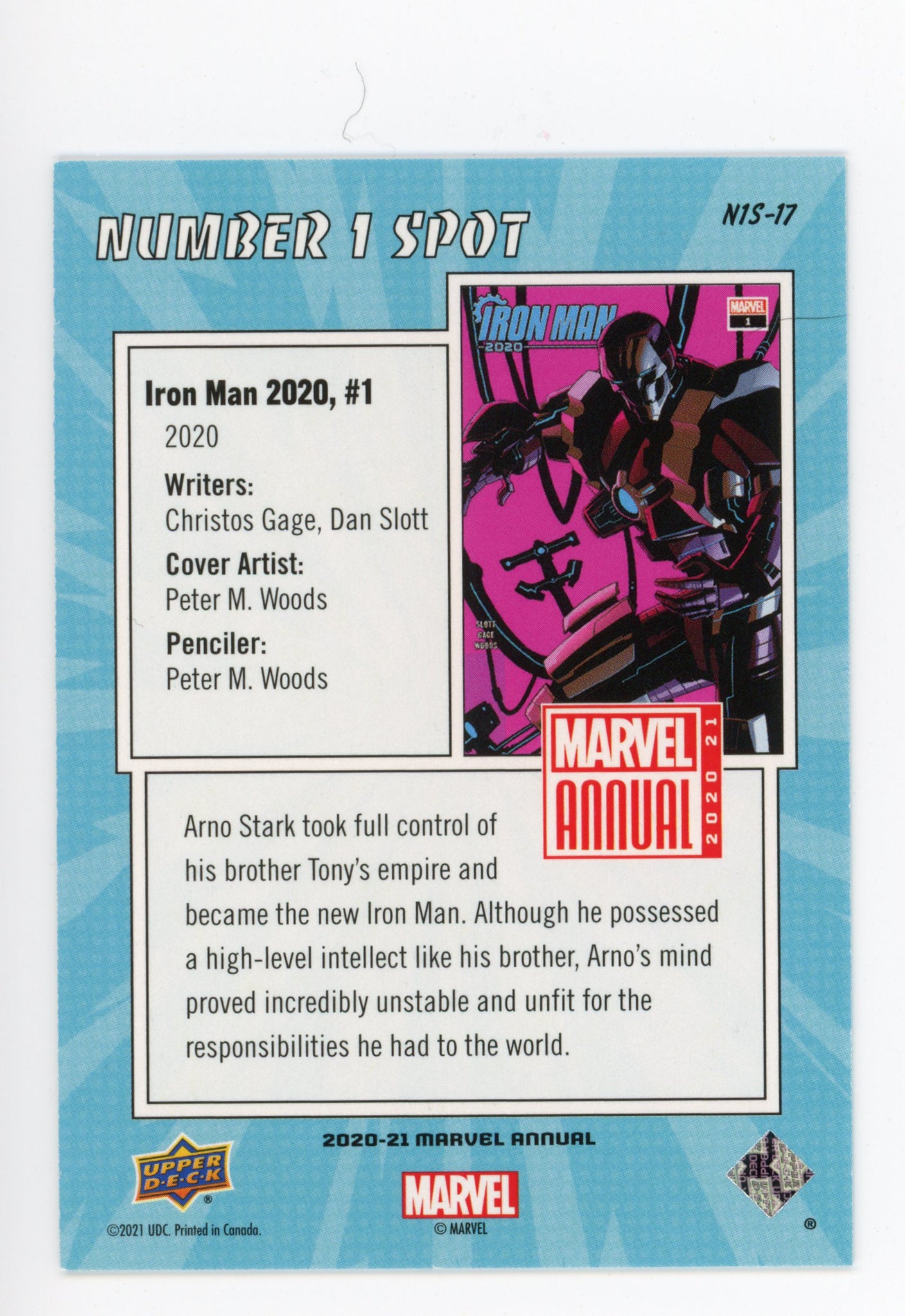 2020-2021 Iron Man 2020 Number 1 Spot Upper Deck Marvel Annual # N1S-17