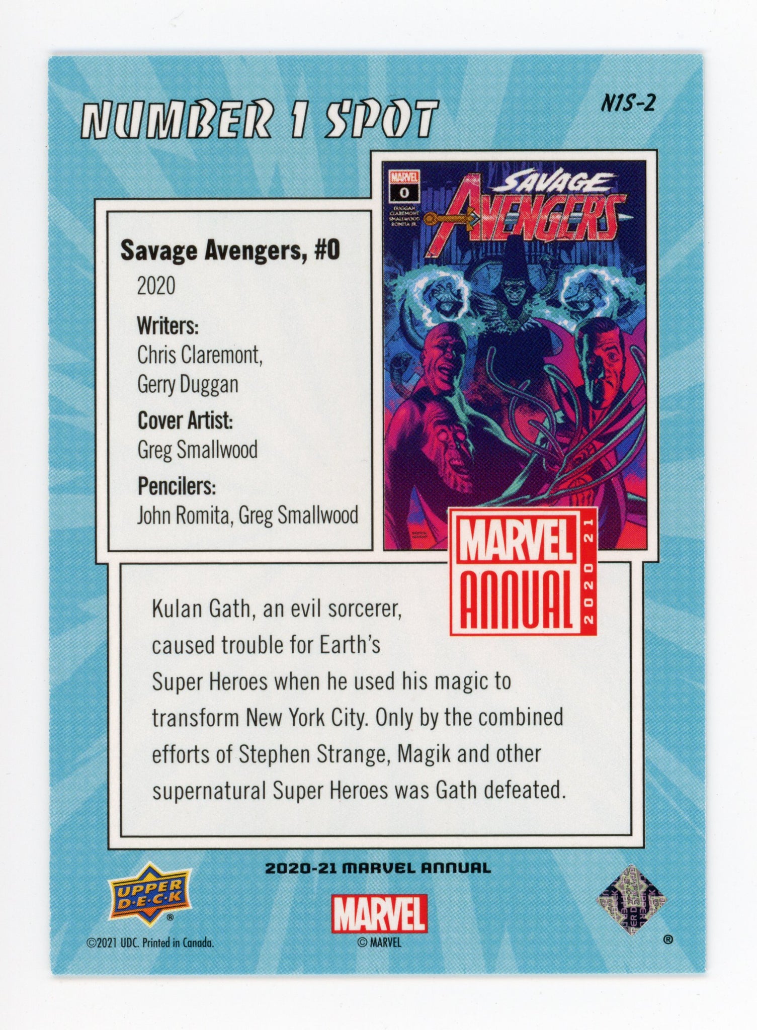 2020-2021 Savage Avengers Number 1 Spot Upper Deck Marvel Annual # N1S-2