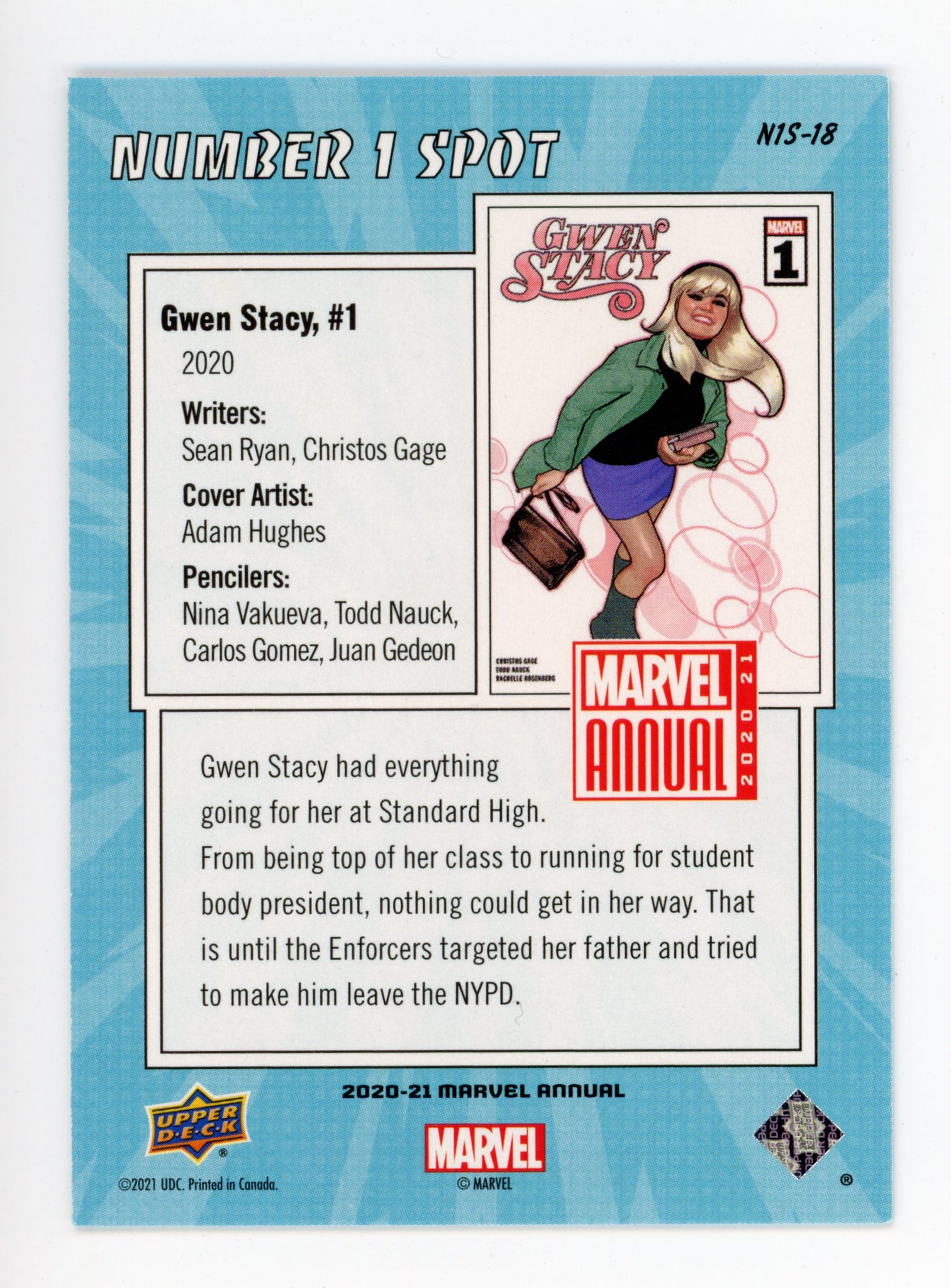 2020-2021 Gwen Stacy Number 1 Spot Upper Deck Marvel Annual # N1S-18
