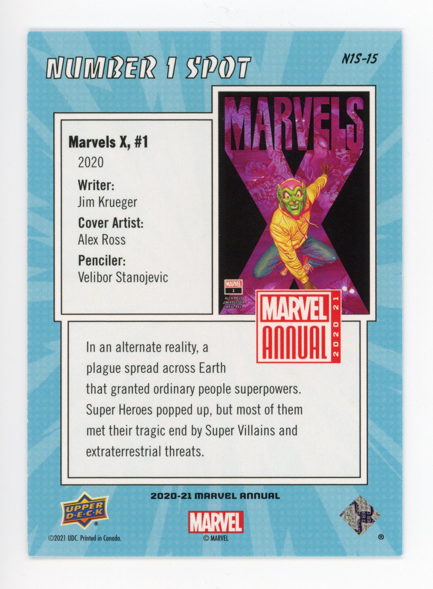 2020-2021 Marvels X Number 1 Spot Upper Deck Marvel Annual # N1S-15