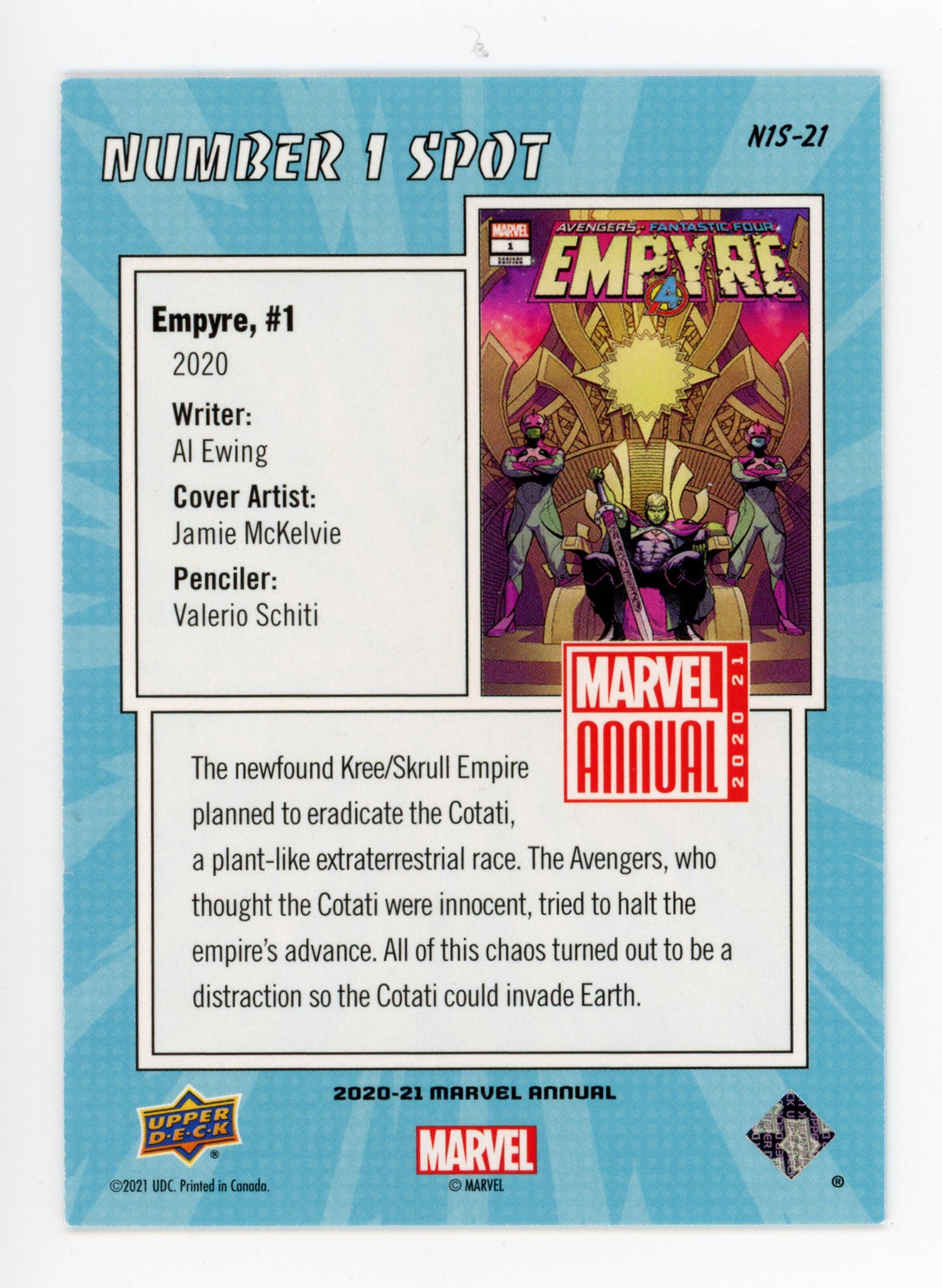 2020-2021 Empyre Number 1 Spot Upper Deck Marvel Annual # N1S-21